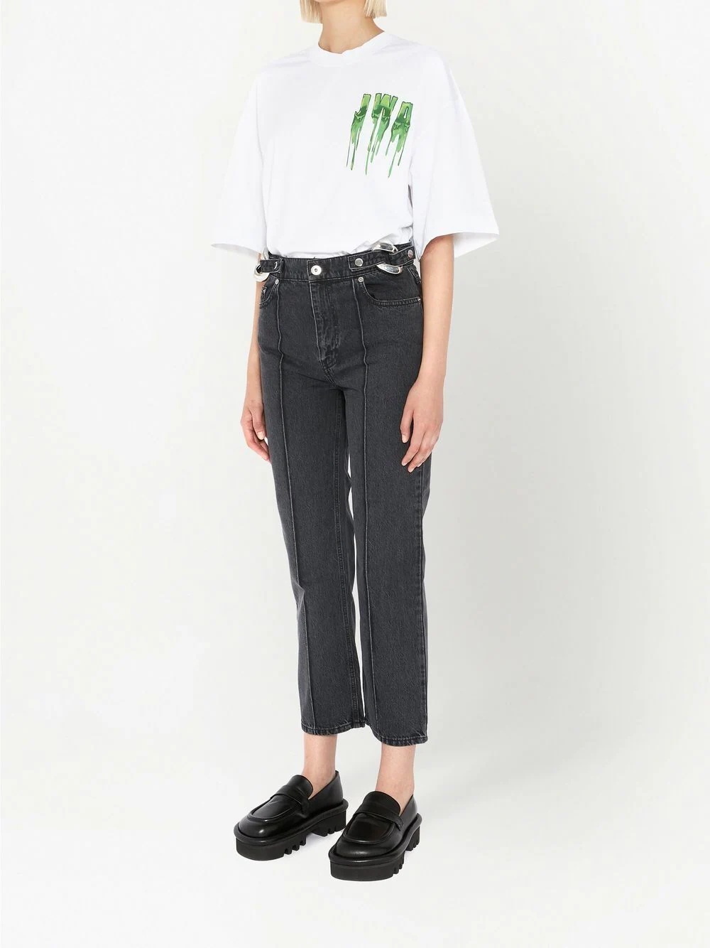 chain-detail straight leg cropped jeans - 3