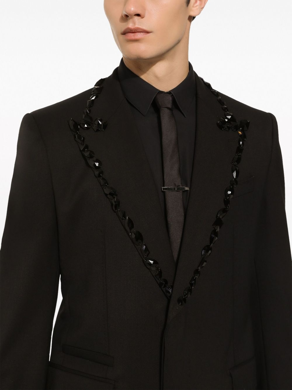 logo-plaque rhinestone-embellished tie pin - 3