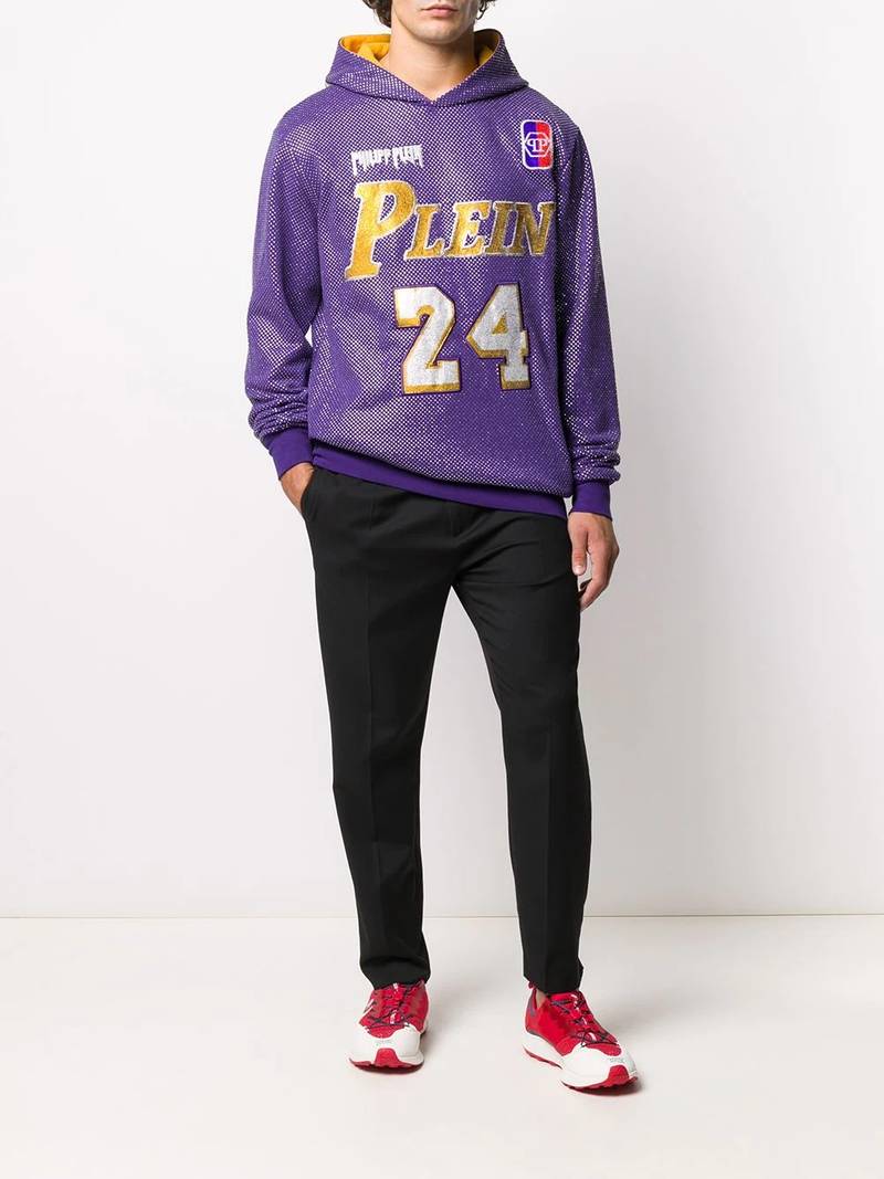 PHILIPP PLEIN glass-embellished bball hoodie outlook