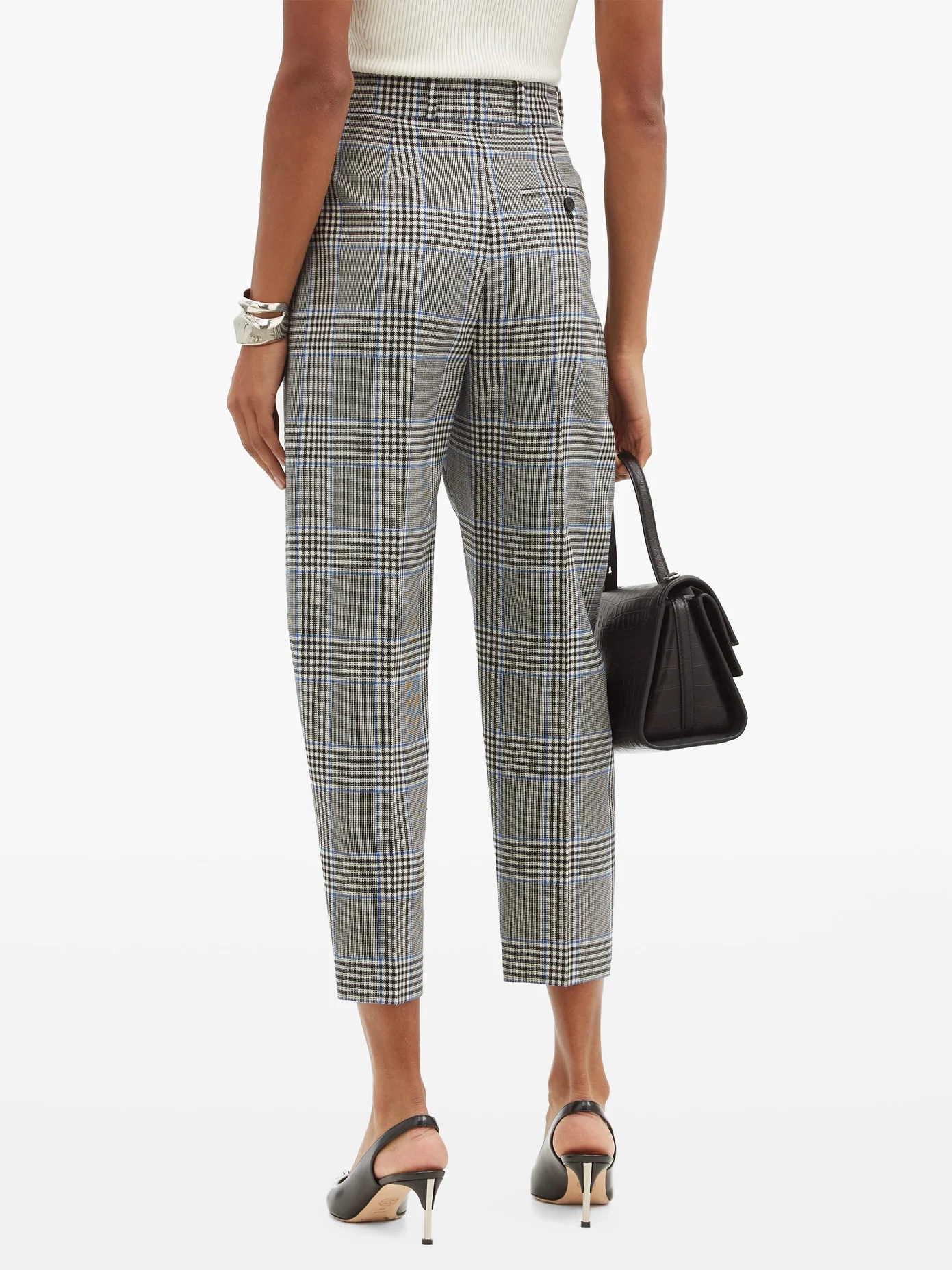 Cropped glen-check wool-twill suit trousers - 5