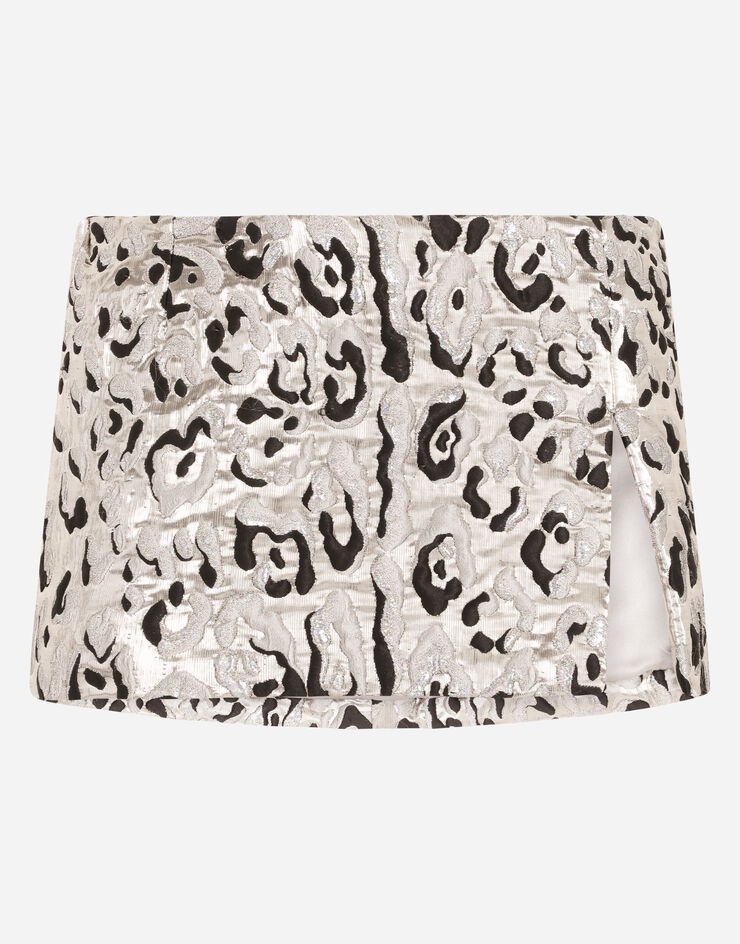 Lamé cloque jacquard miniskirt with leopard design - 3