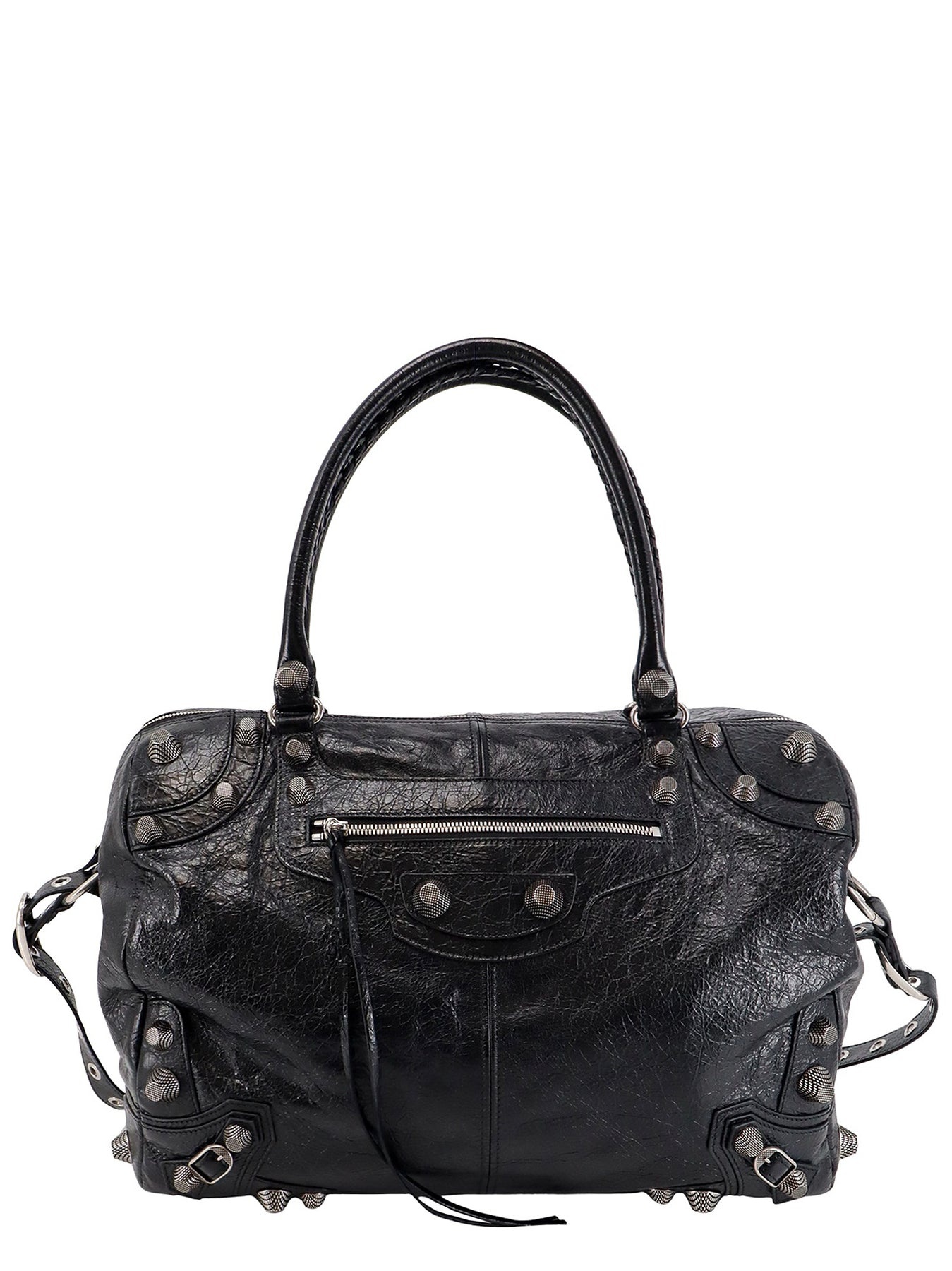 Leather duffle bag with metal detail - 1