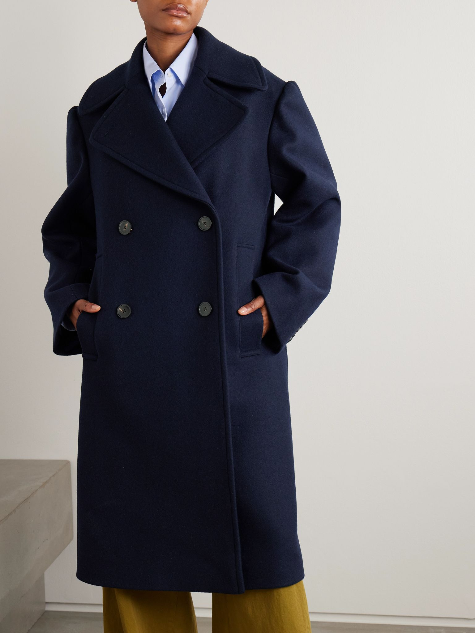 Oversized double-breasted wool-blend coat Navy - 3