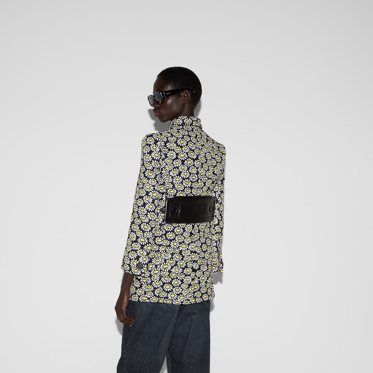 Floral crêpe double-breasted coat - 4