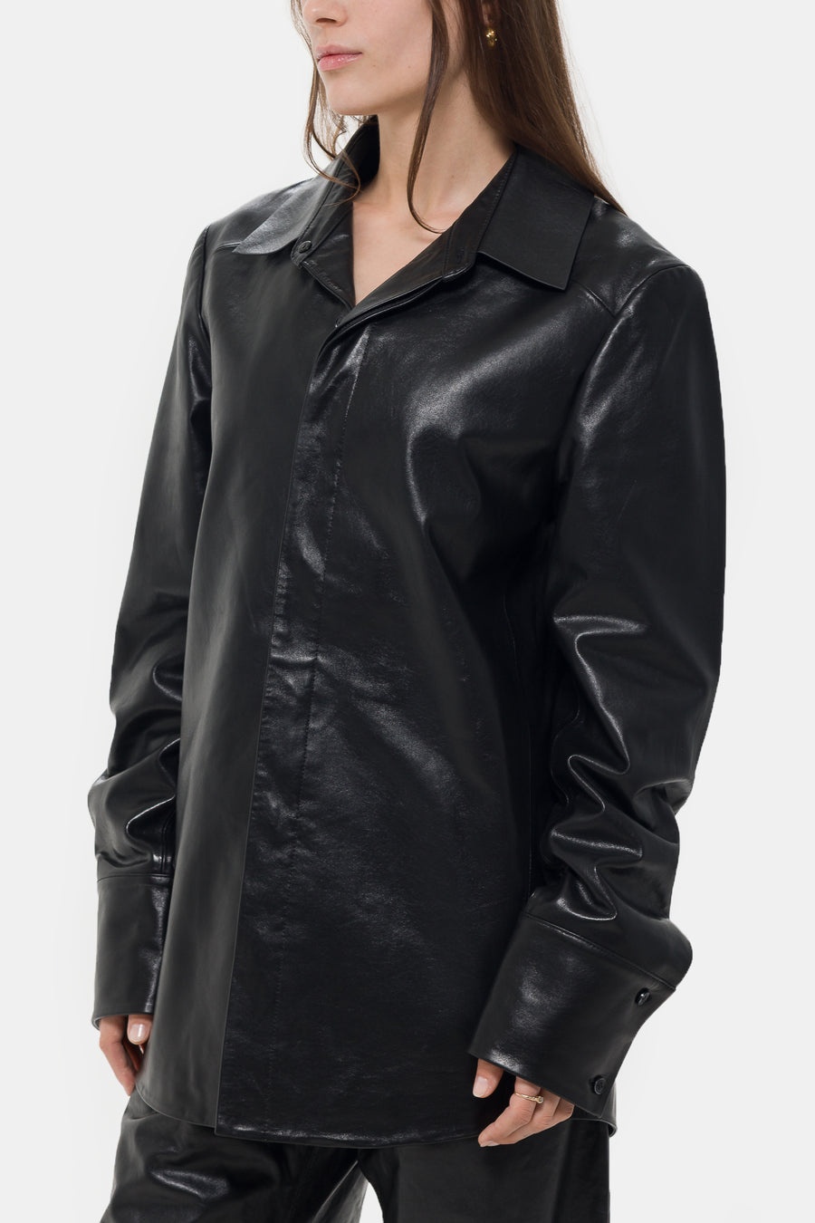 Legacy Leather Shirt in Black - 4