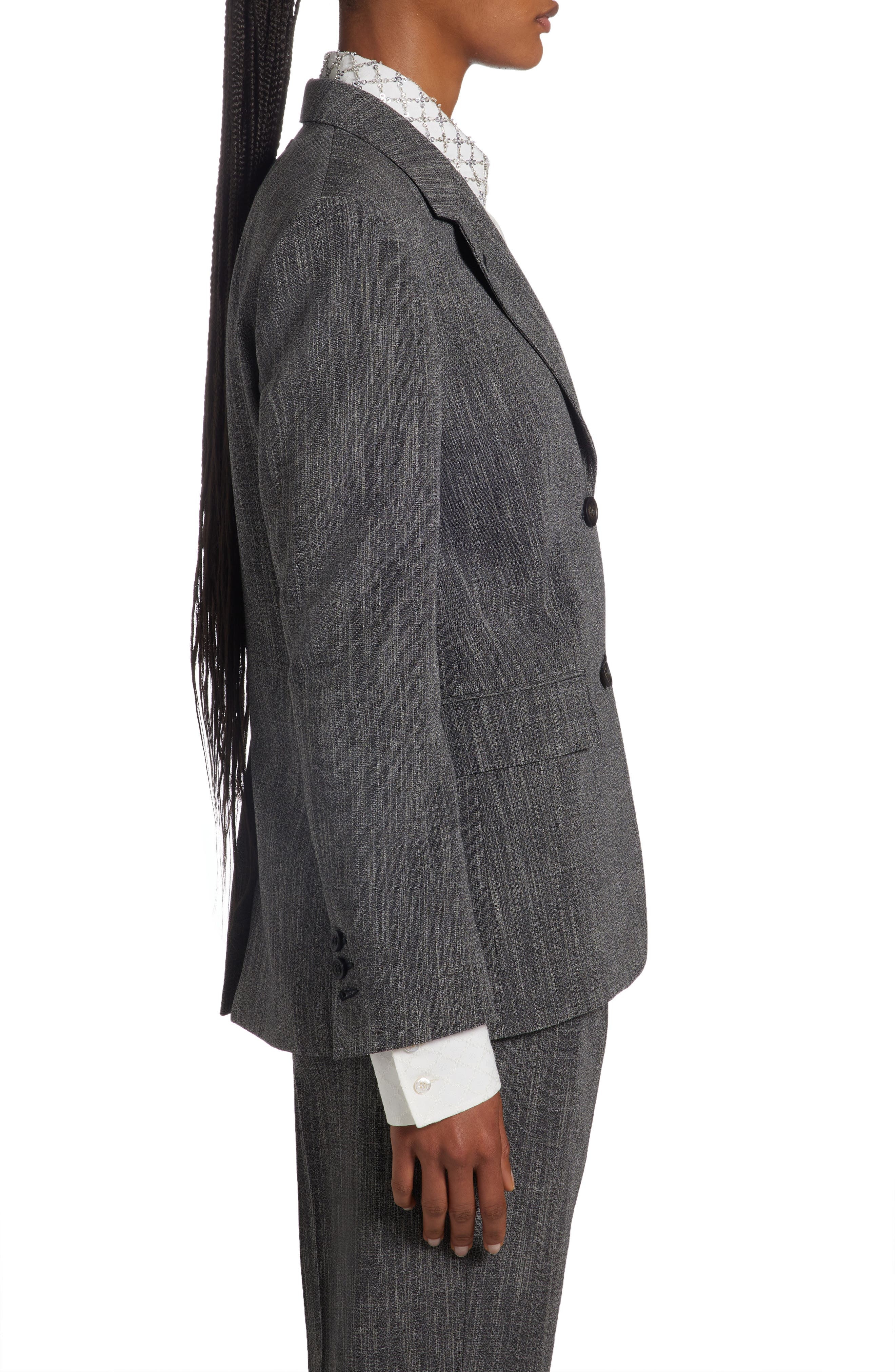 Golden Goose Single Breasted Mélange Virgin Wool Blend Blazer in Grey/White at Nordstrom - 4