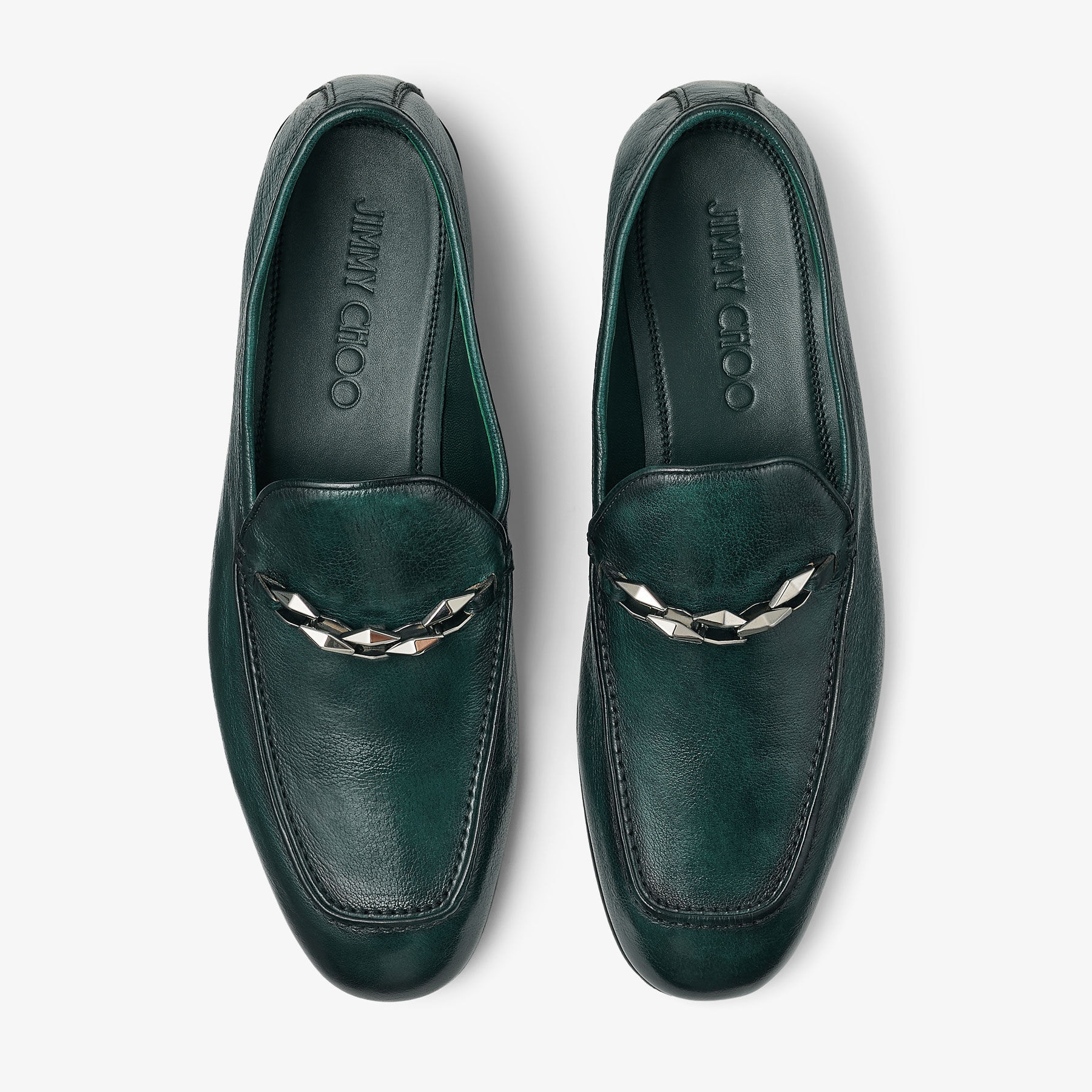 Marti Reverse
Dark Green Buffalo Leather Shoes with Diamond Chain - 4