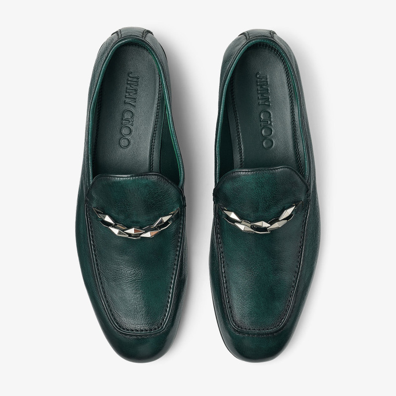 Marti Reverse
Dark Green Buffalo Leather Shoes with Diamond Chain 4