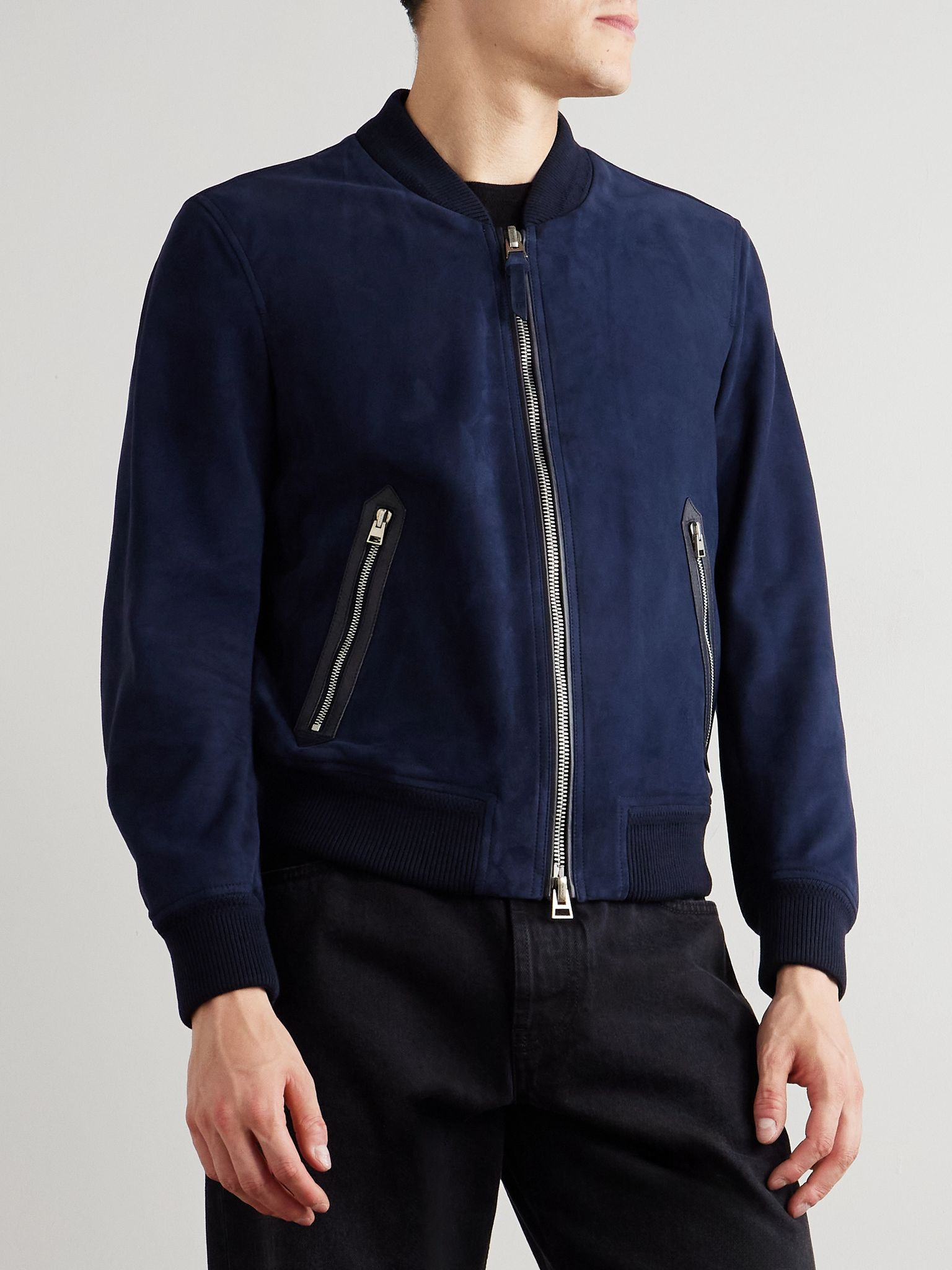 Suede Bomber Jacket Indigo - 3