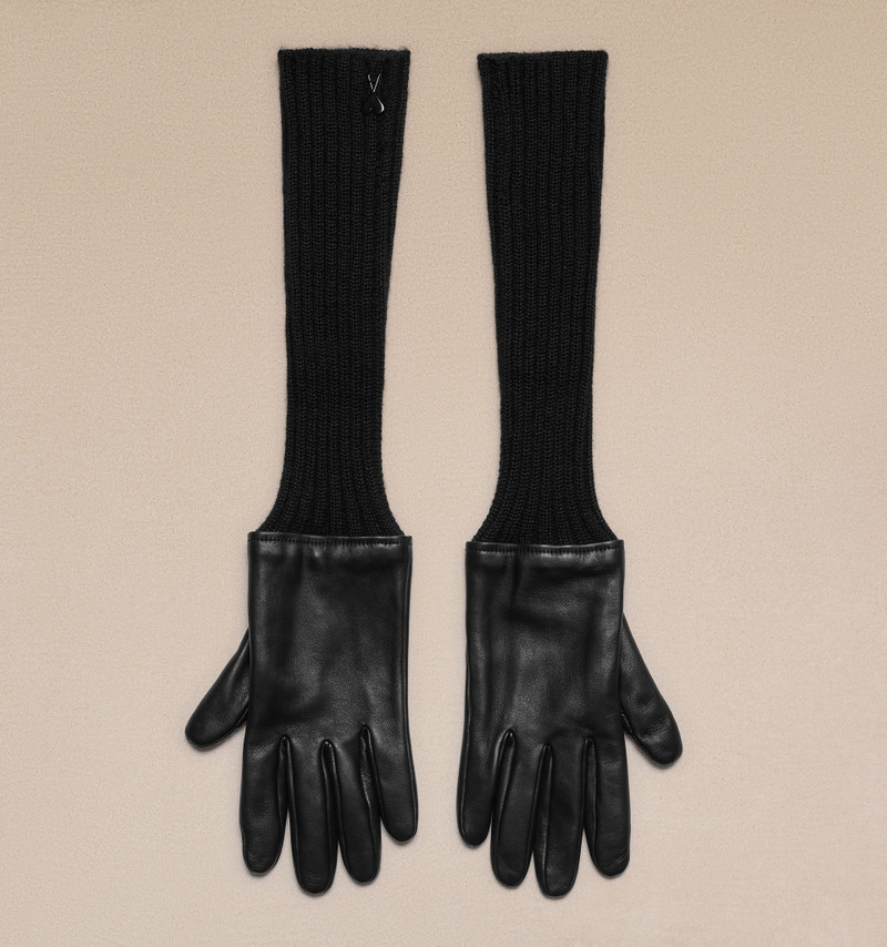 Long Knit And Leather Gloves 5