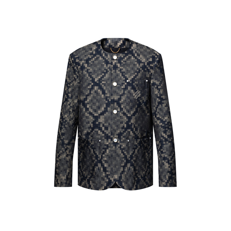 Graphic Collarless Denim Jacket 1