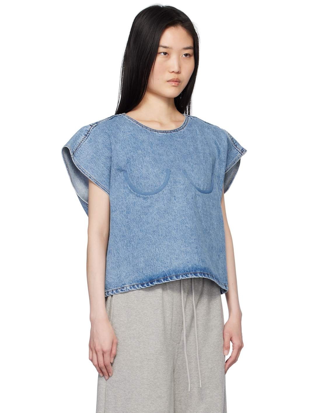 Blue Bra Point Sleeveless Denim Top - 2