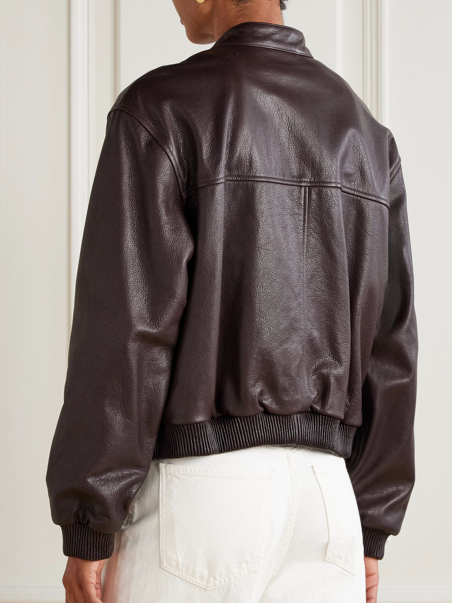 Marlow textured-leather jacket Brown - 4