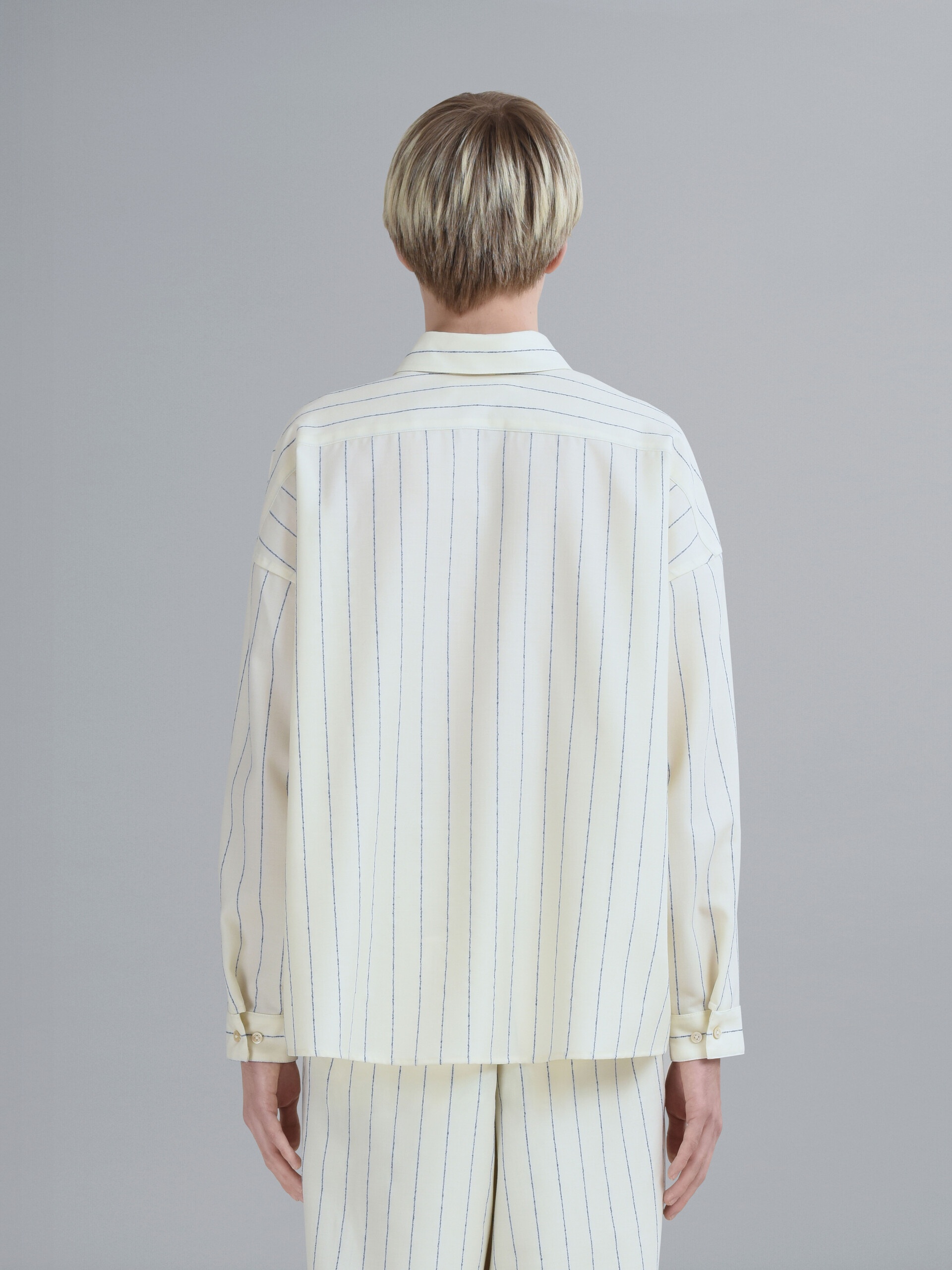 WHITE PINSTRIPED FRESCO WOOL SHIRT - 3