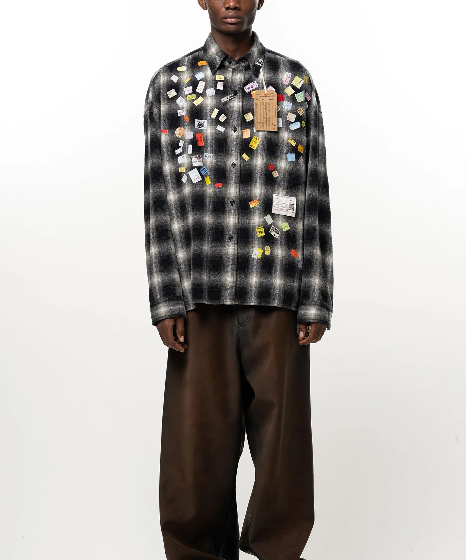 Price Sticker Printed Check Shirt - 1