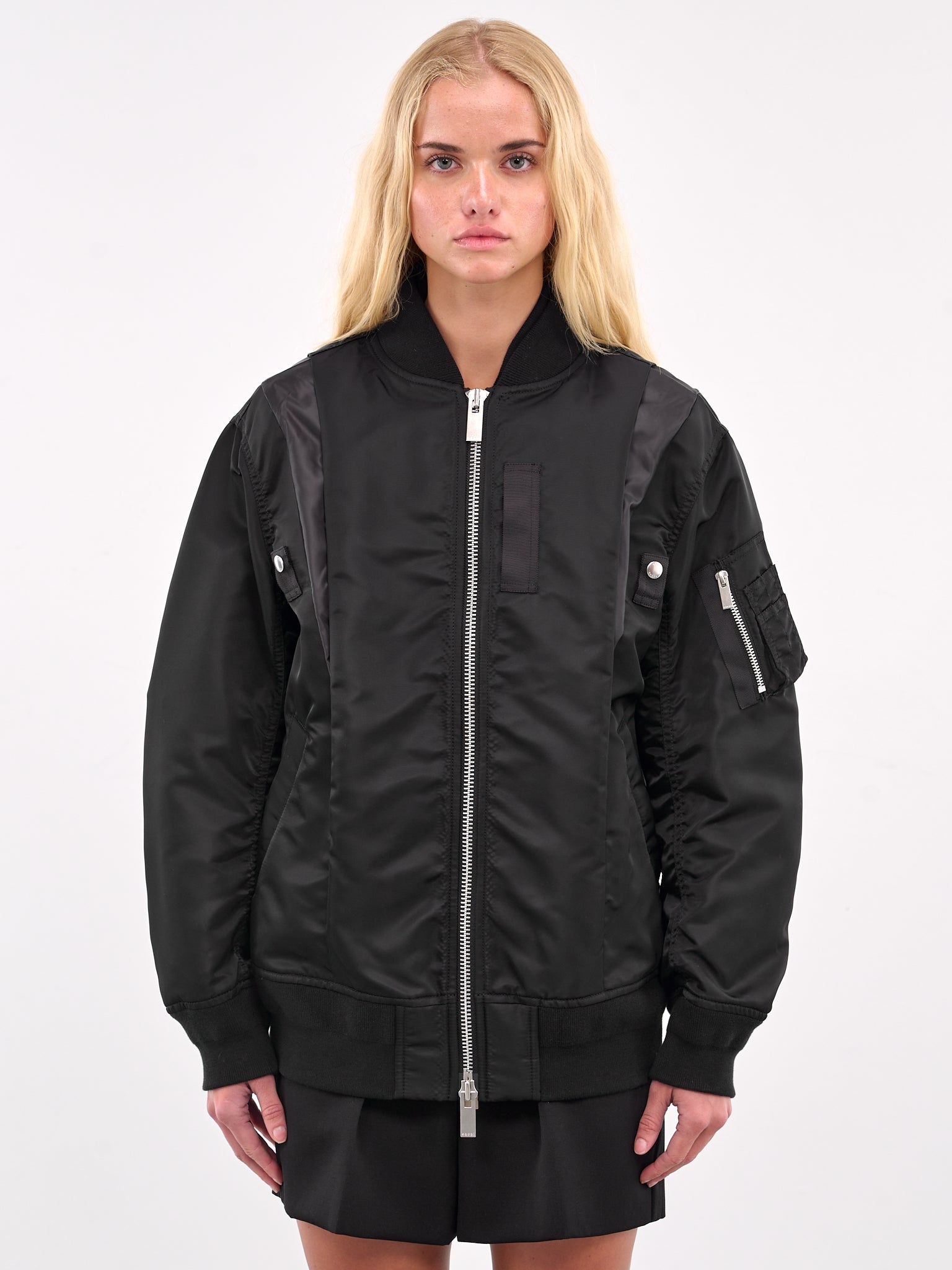 Overlapping Contrast Bomber Jacket - 1