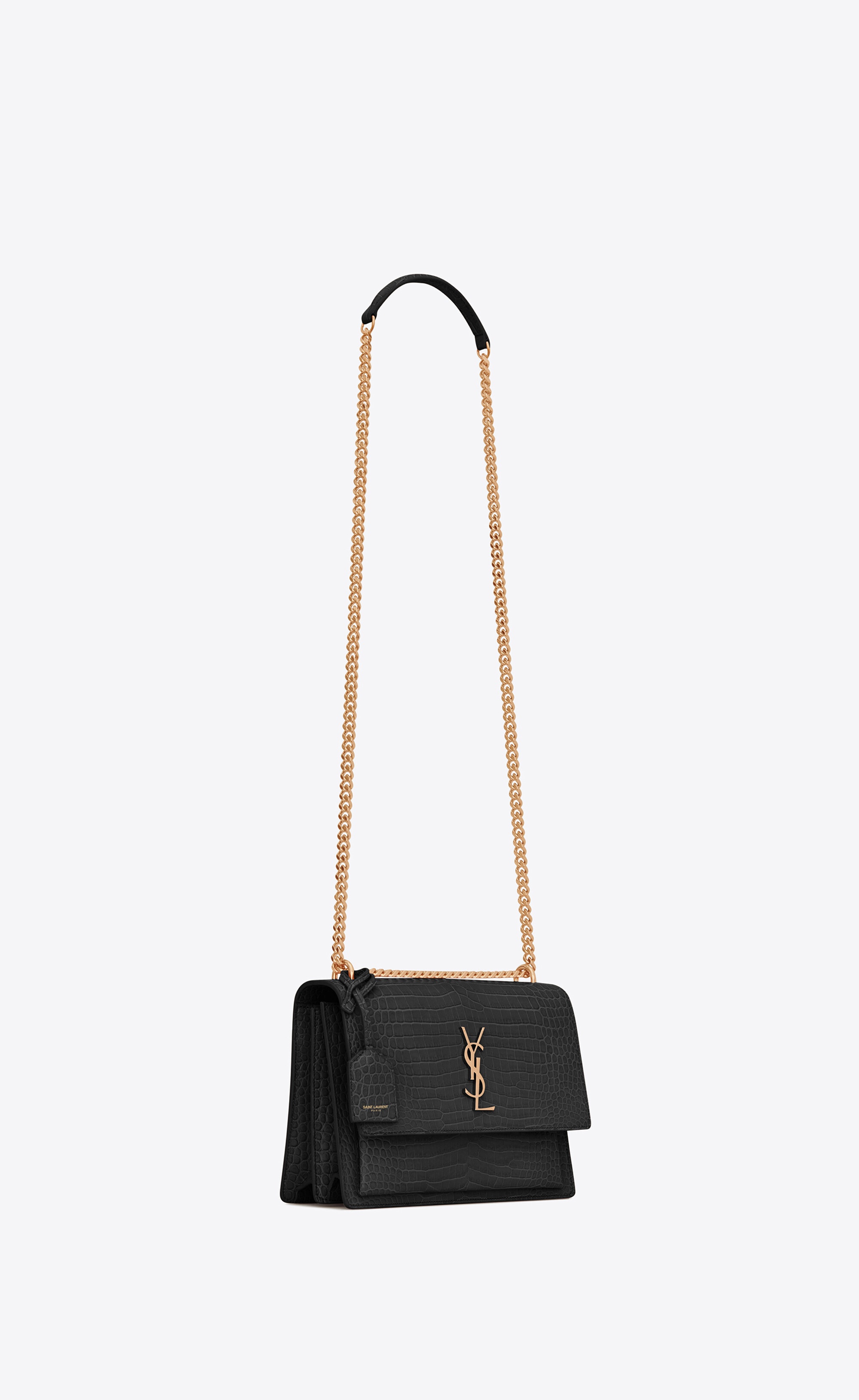 sunset medium chain bag in crocodile embossed shiny leather - 7