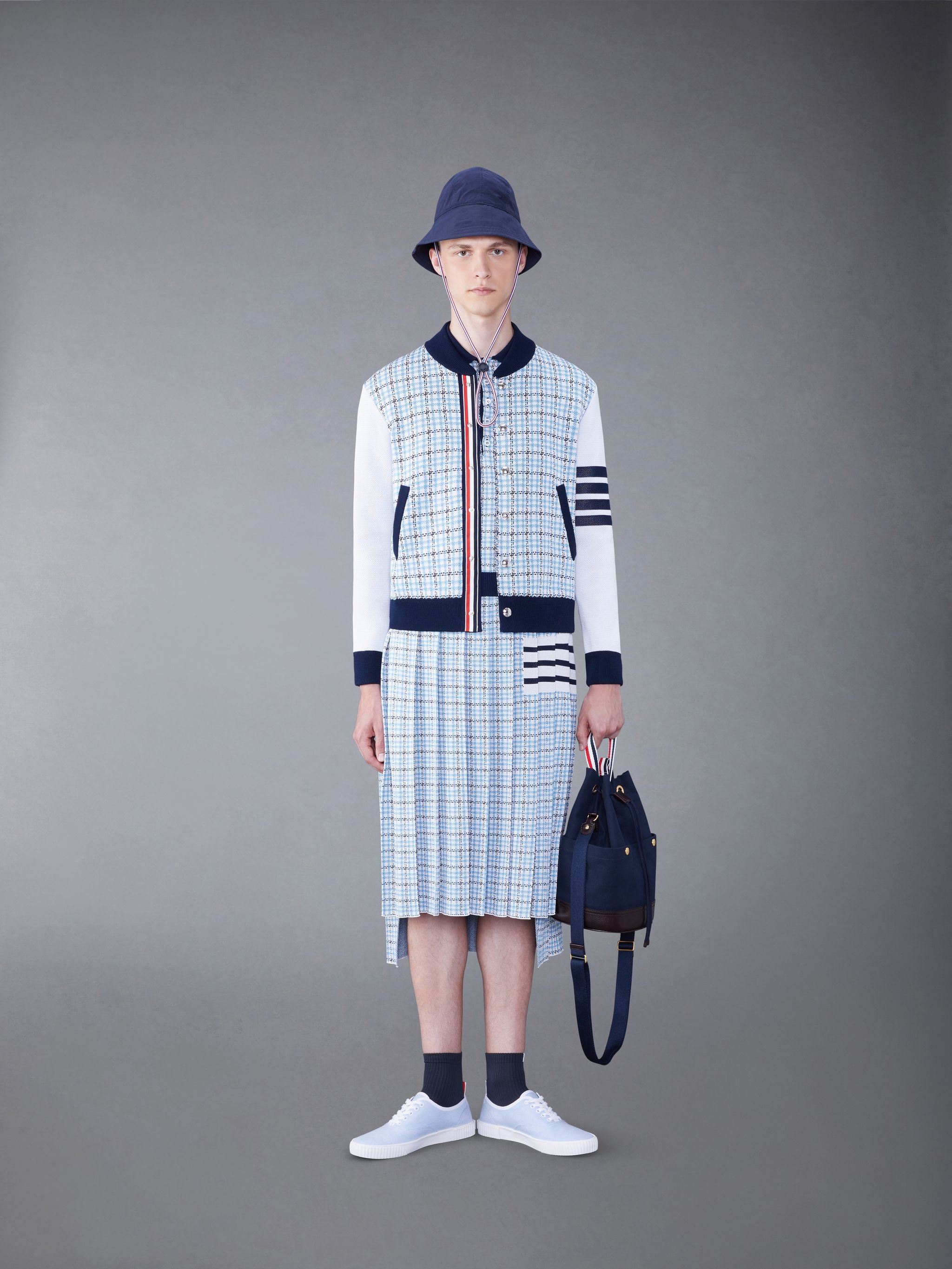 Silk Cotton Check Jacquard 4-Bar Polo - 4