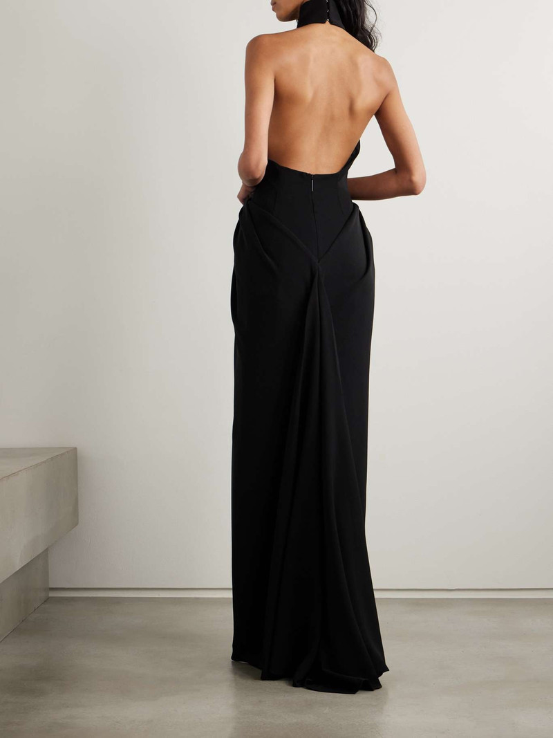 Casini gathered crepe halterneck gown 3