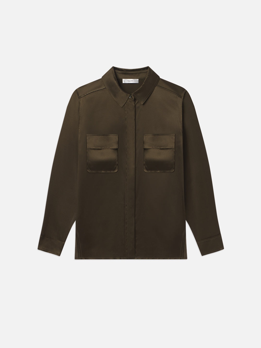 Raw Edge Double Pocket Shirt in Rich Military - 1