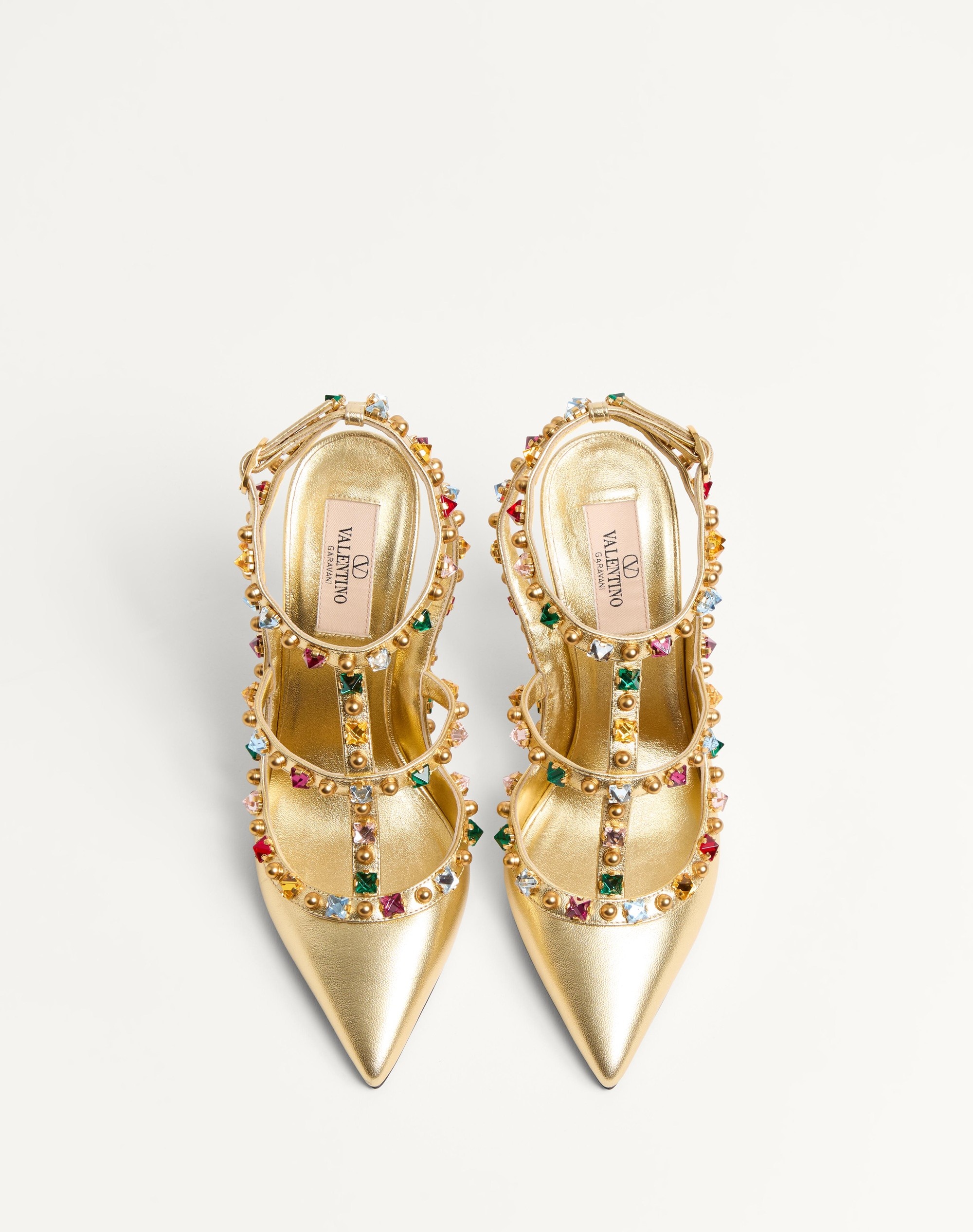 ROCKSTUD DÉCOLLETÉ IN LAMINATED NAPPA WITH CABOCHON AND CRYSTALS 100MM - 4