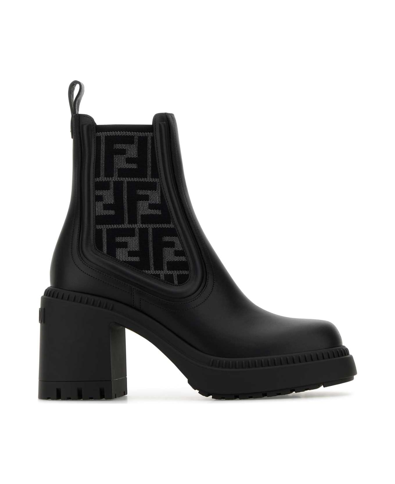 Black Leather Domino Ankle Boots - 1