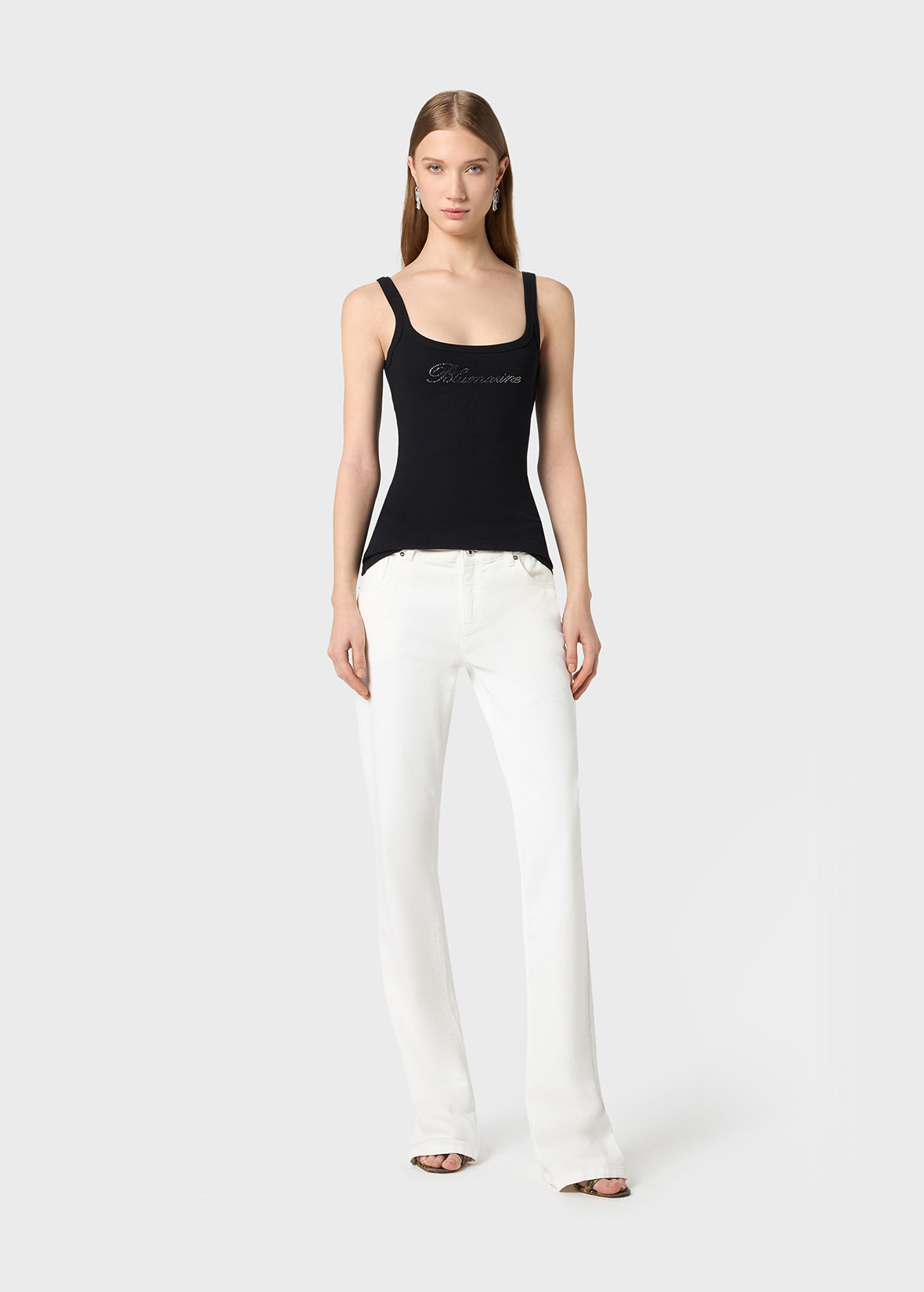 RIBBED TOP WITH BLUMARINE RHINESTONE EMBROIDERY - 2