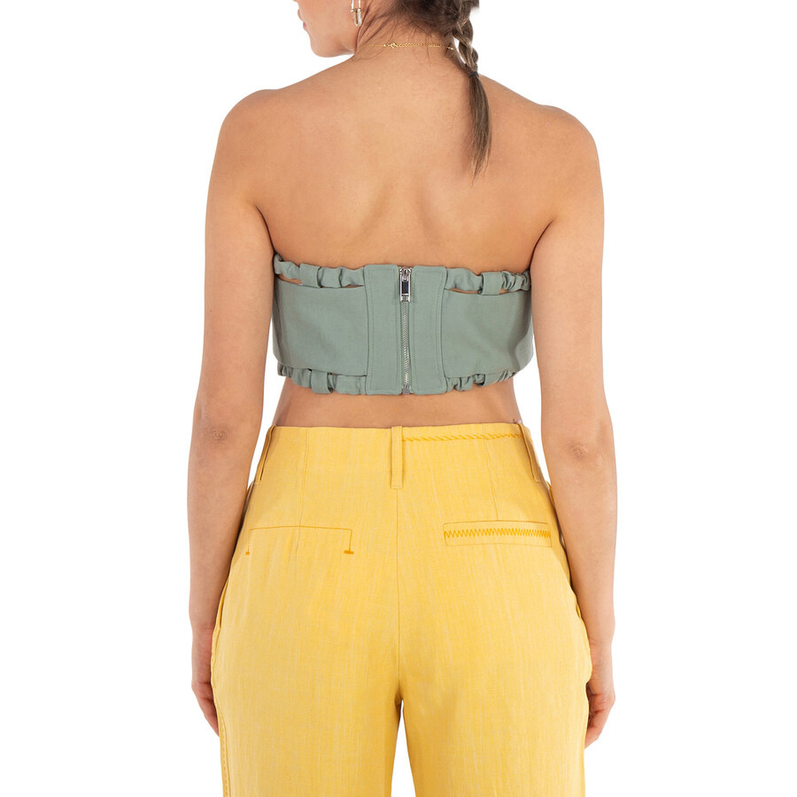 Ganni Ladies Green Bay Suiting Strapless Crop Top - 5