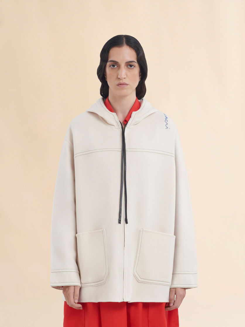 WHITE CASHMERE WOOL HOODIE WITH MARNI SYMBOL - 2