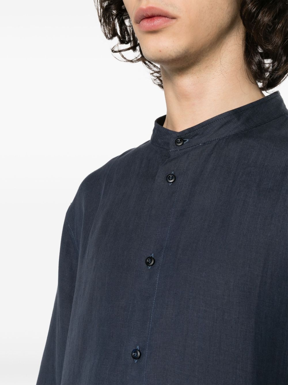 band-collar hemp shirt - 5