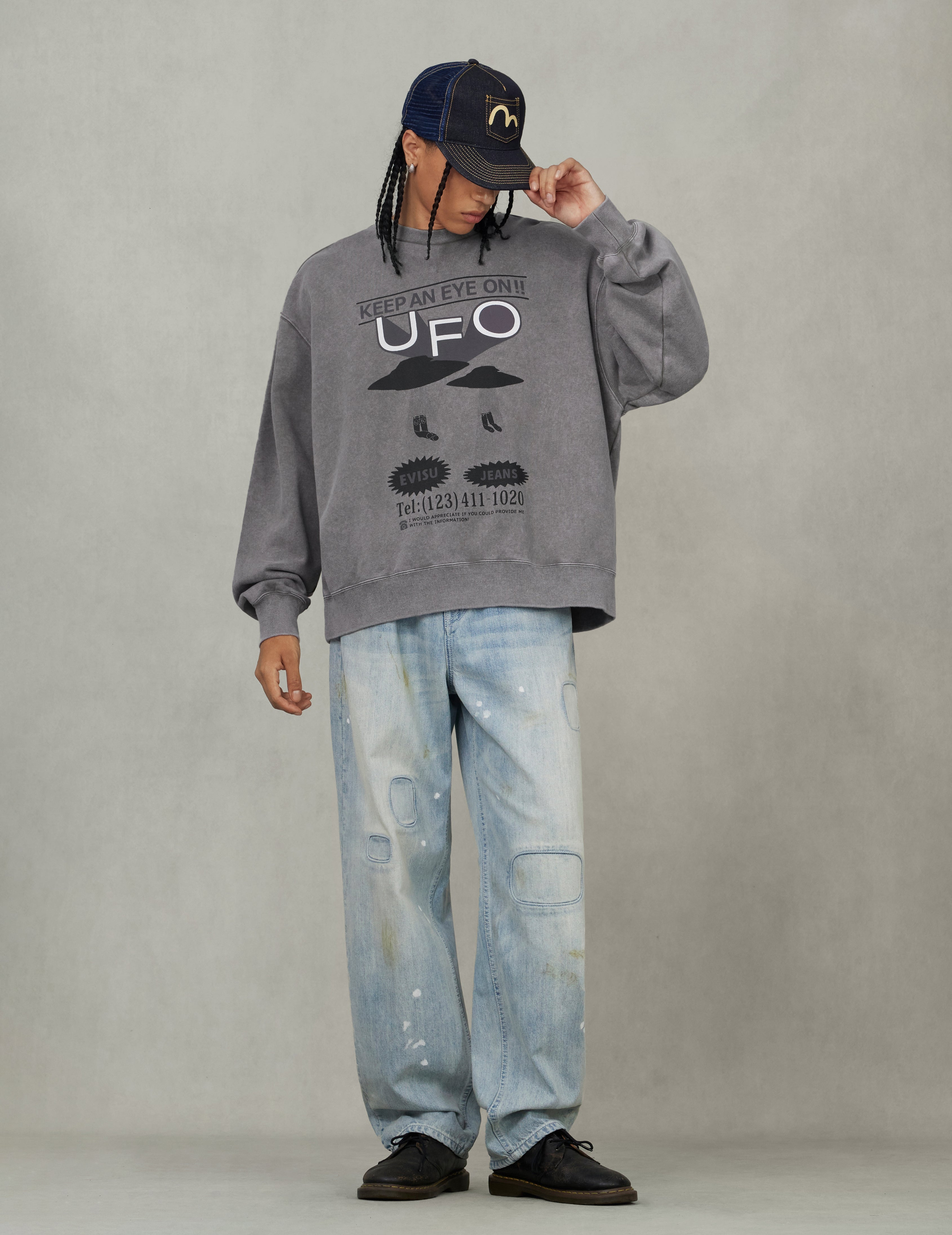 UFO Print and Seagull Appliqué Relax Fit Hoodie - 5