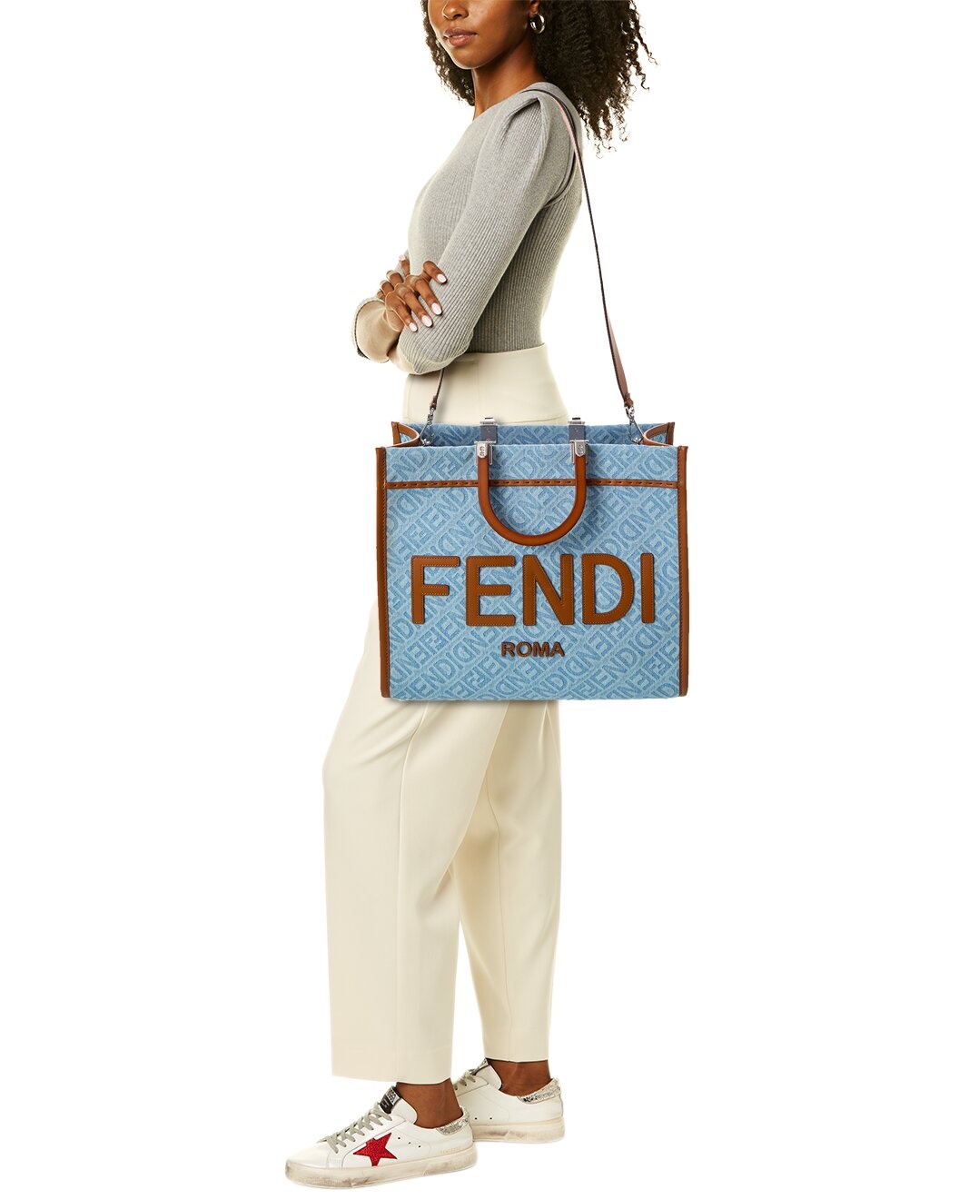 FENDI Sunshine Medium Denim & Leather Tote - 4