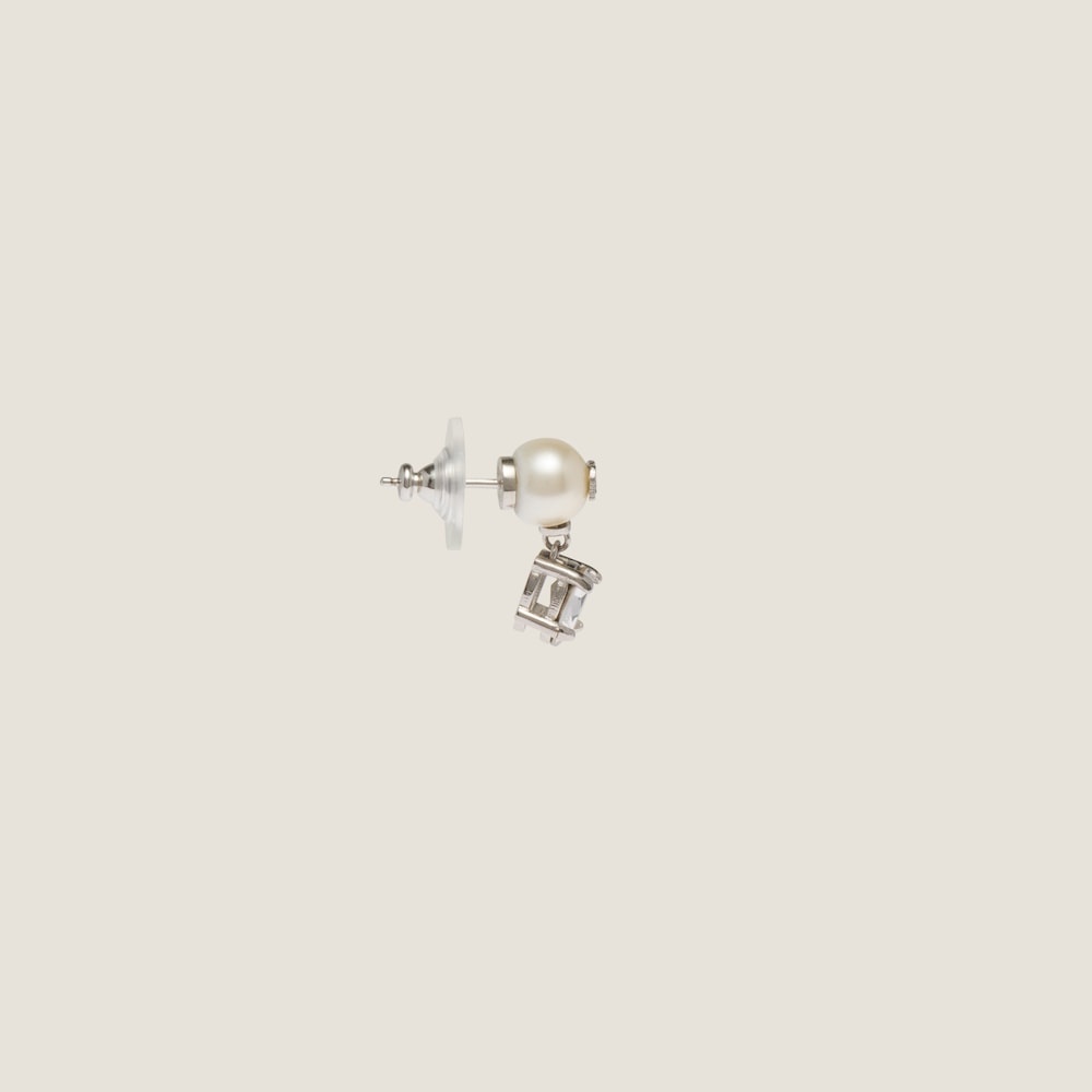 Metal earrings with pearls and crystals - 2
