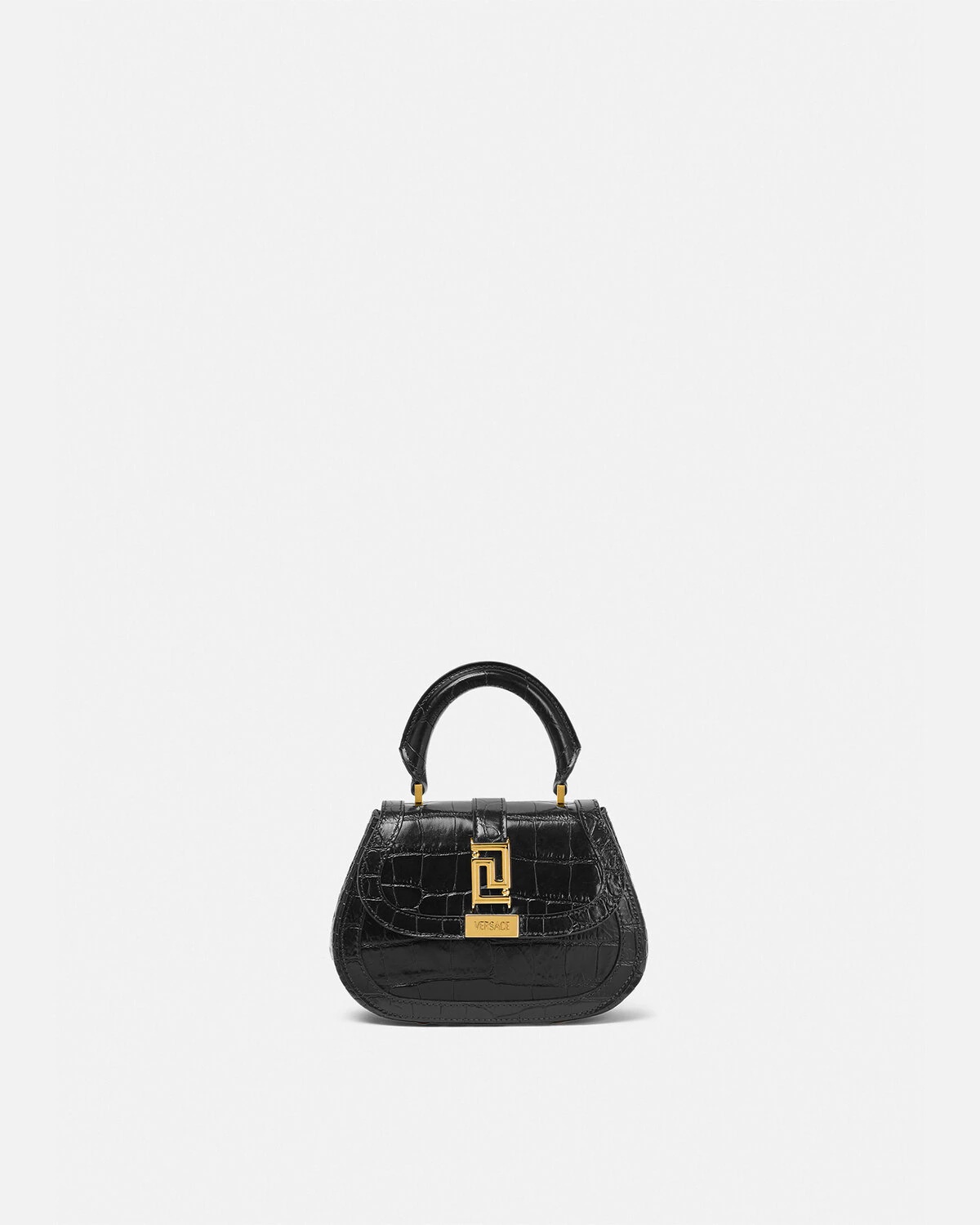 Greca Goddess Mini Satin Shoulder Bag in Black - Versace