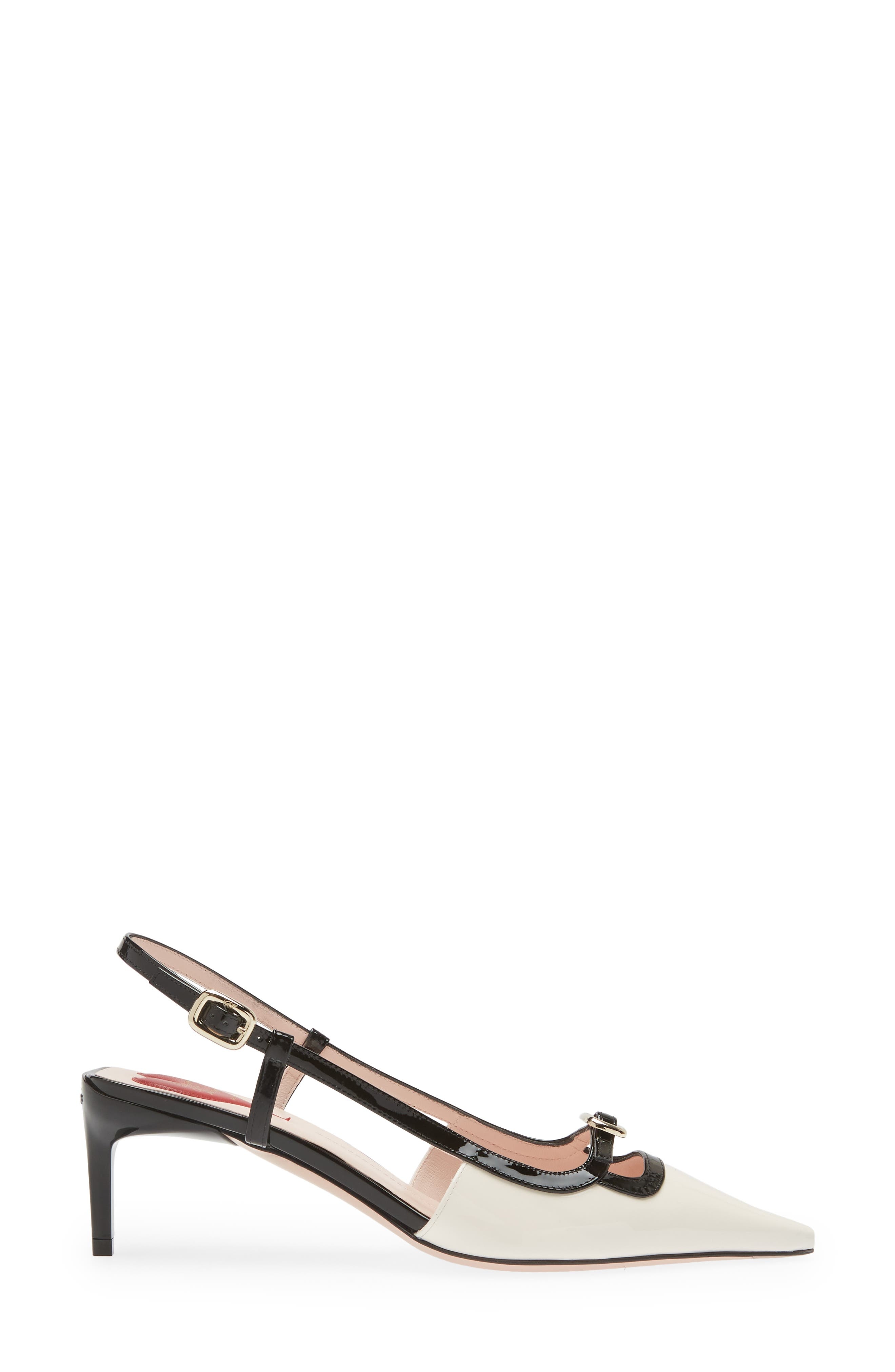 Roger Vivier Mini Buckle Slingback Pump in Ivory/Black at Nordstrom - 3
