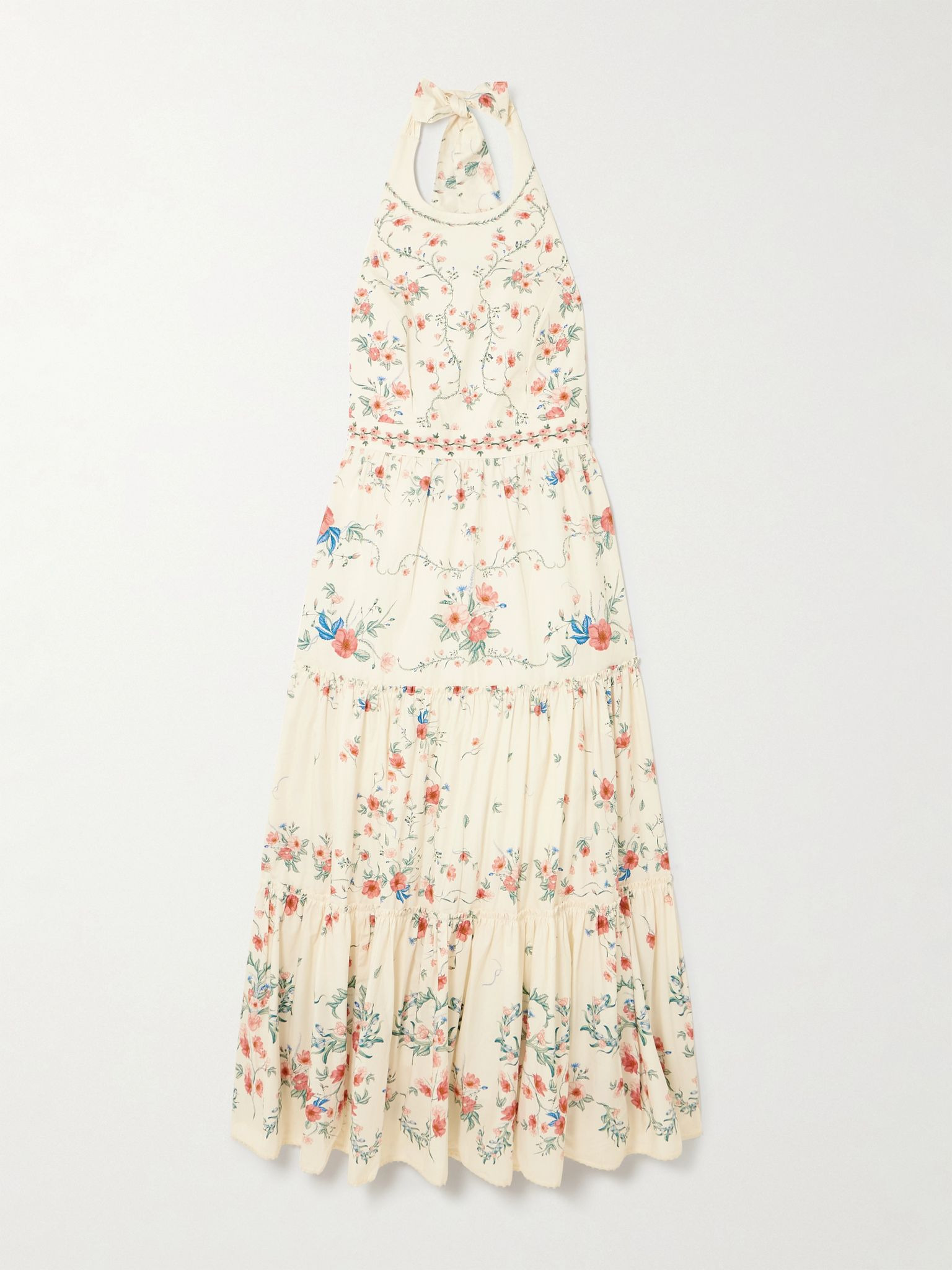 Consuelo Mosqueta embroidered tiered floral-print cotton-poplin midi dress White - 1