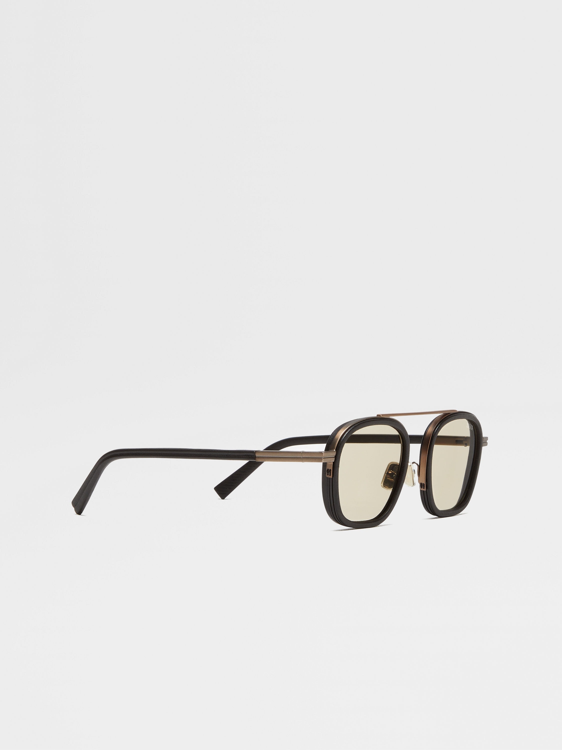 BLACK ORIZZONTE I METAL ACETATE AND LEATHER SUNGLASSES - 3