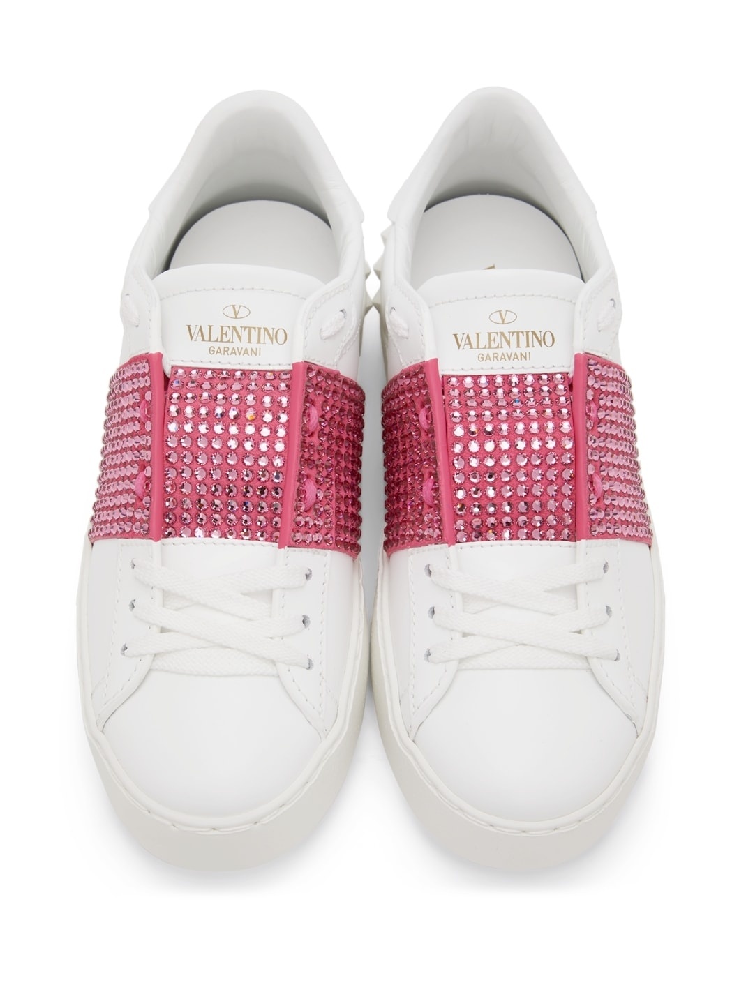 White & Pink Crystal Open Sneakers - 5