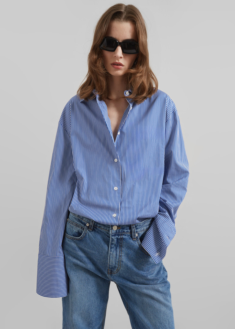 Anvers Striped Cotton Button Up Shirt - Blue/White Stripe 3
