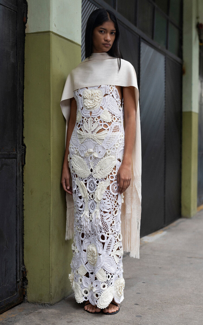 HEIRLOME Roselia Cotton-Silk Midi Dress ivory outlook