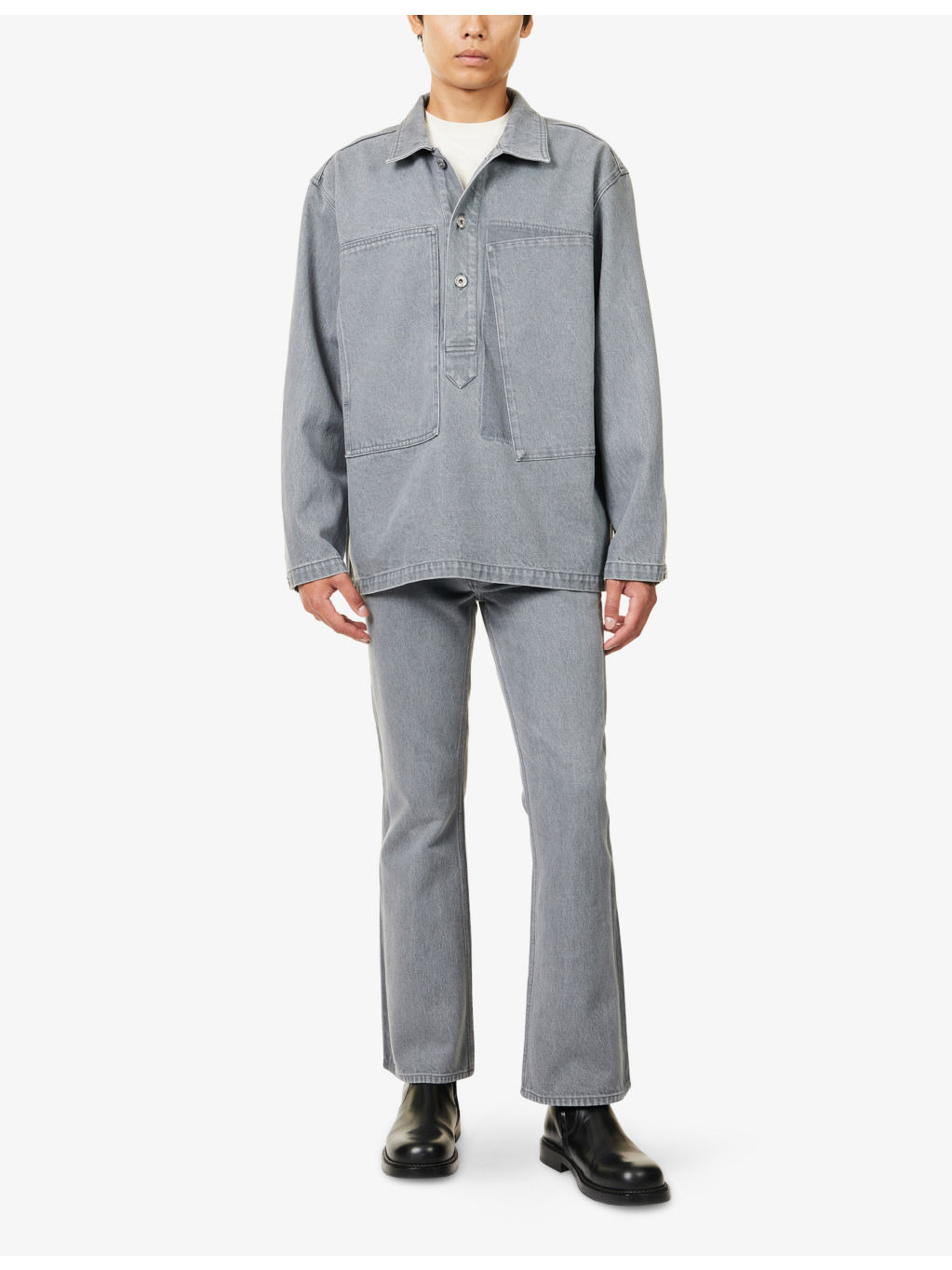 Faded-Wash Patch-Pocket Denim Rugby Shirt - 2
