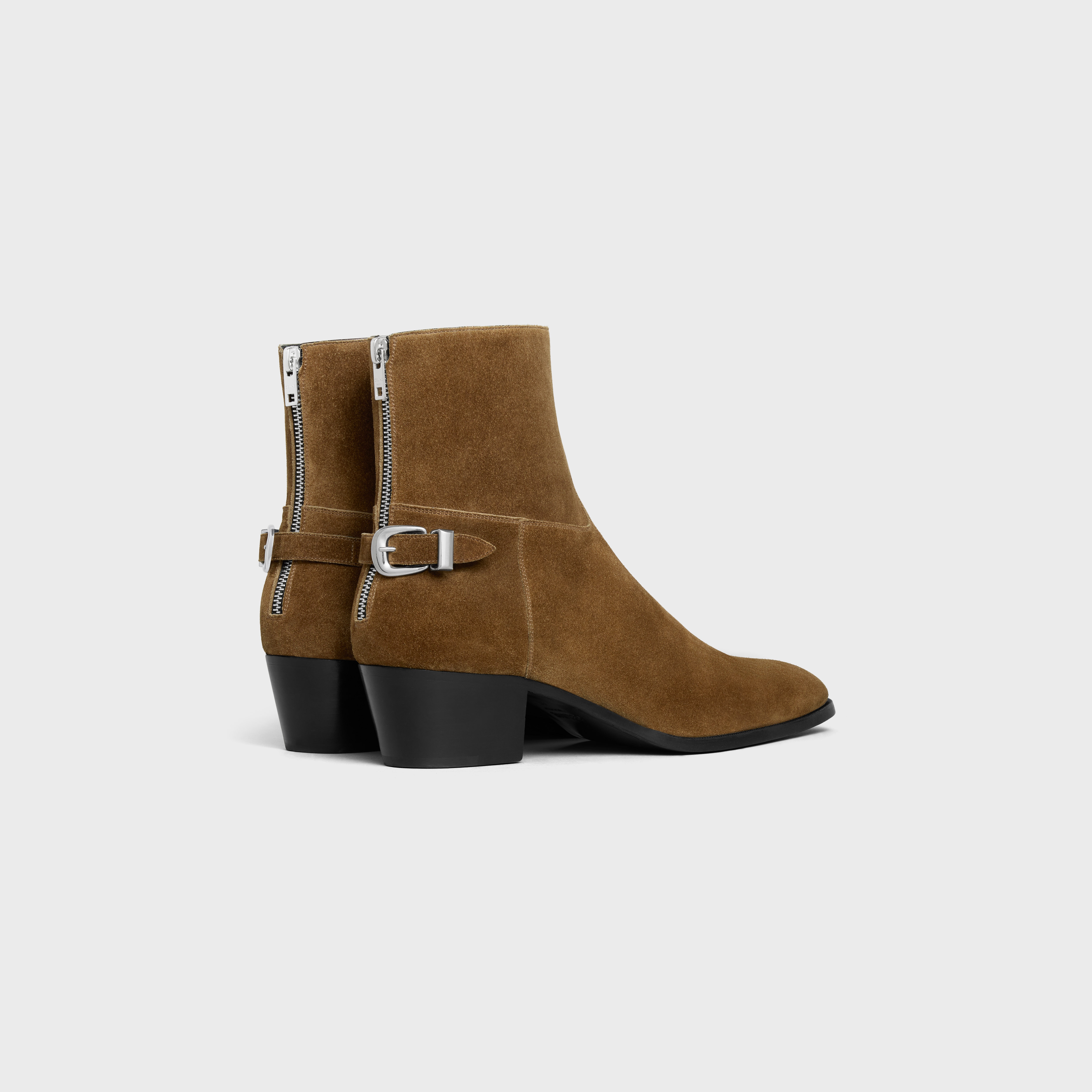 BACK BUCKLE ZIPPED ISAAC BOOT in Suede Calfskin - 3