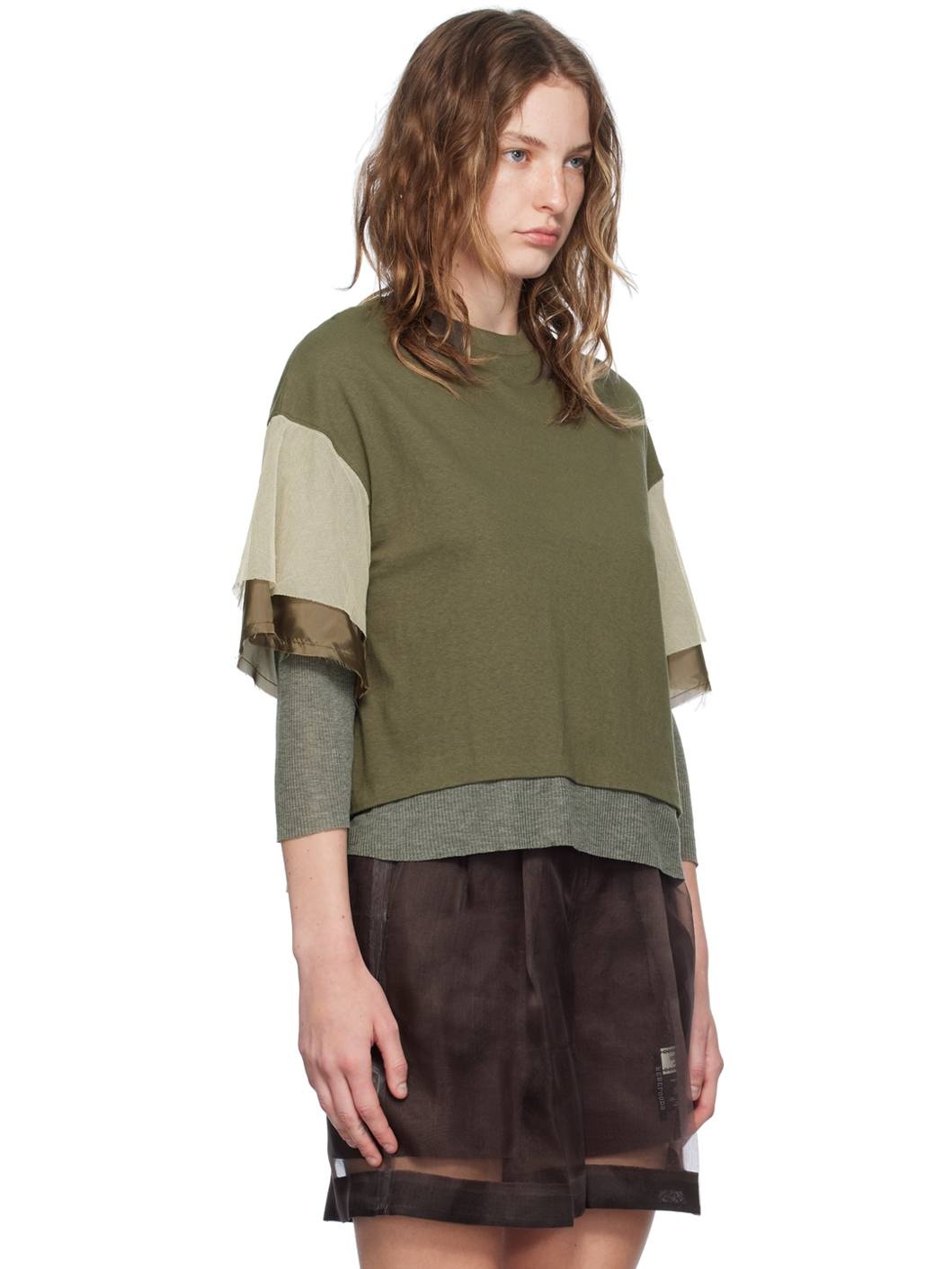 Khaki & Gray Layered Long Sleeve T-Shirt - 2