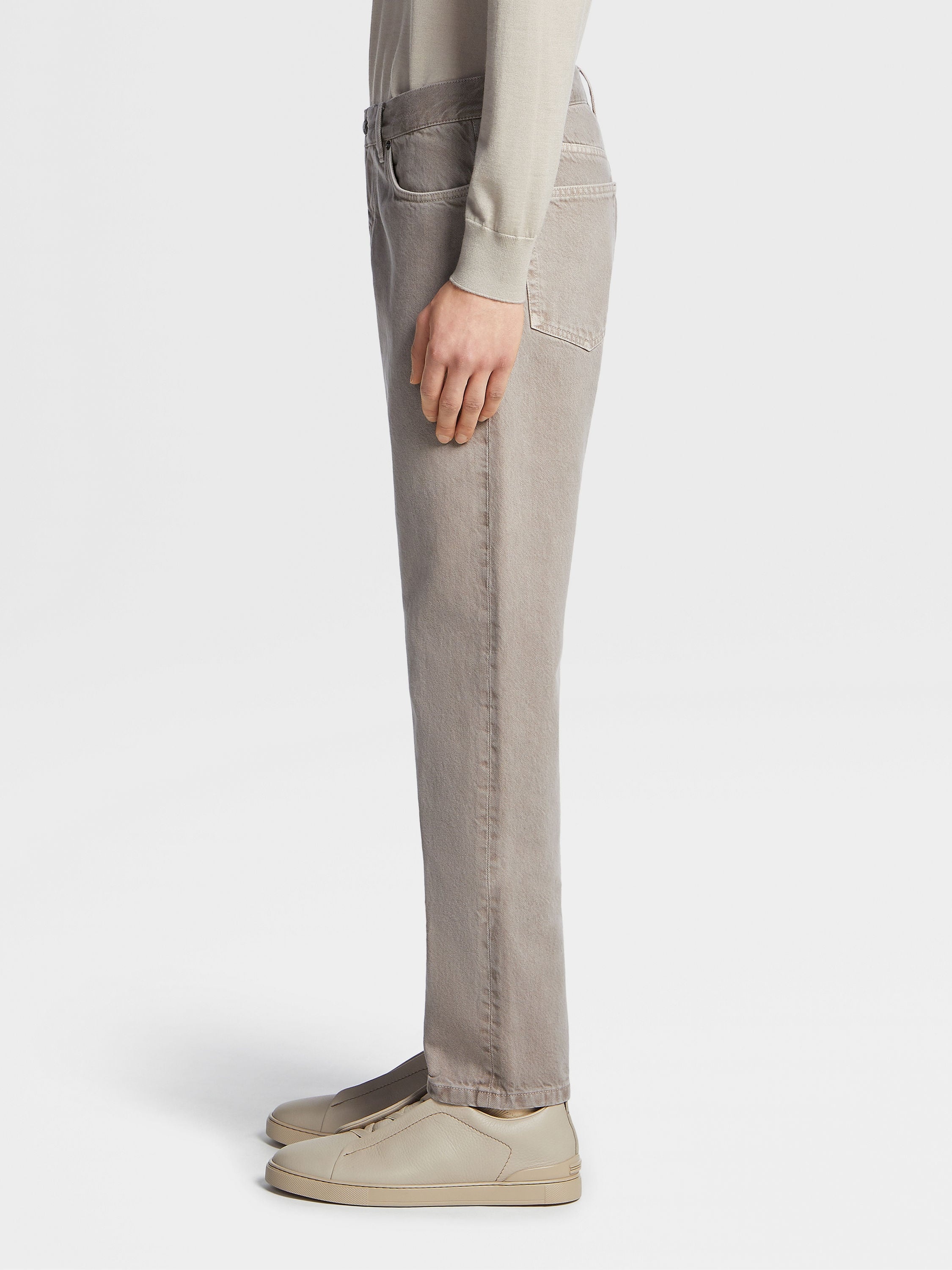 LIGHT TAUPE MARBLED COTTON ROCCIA JEANS - 4