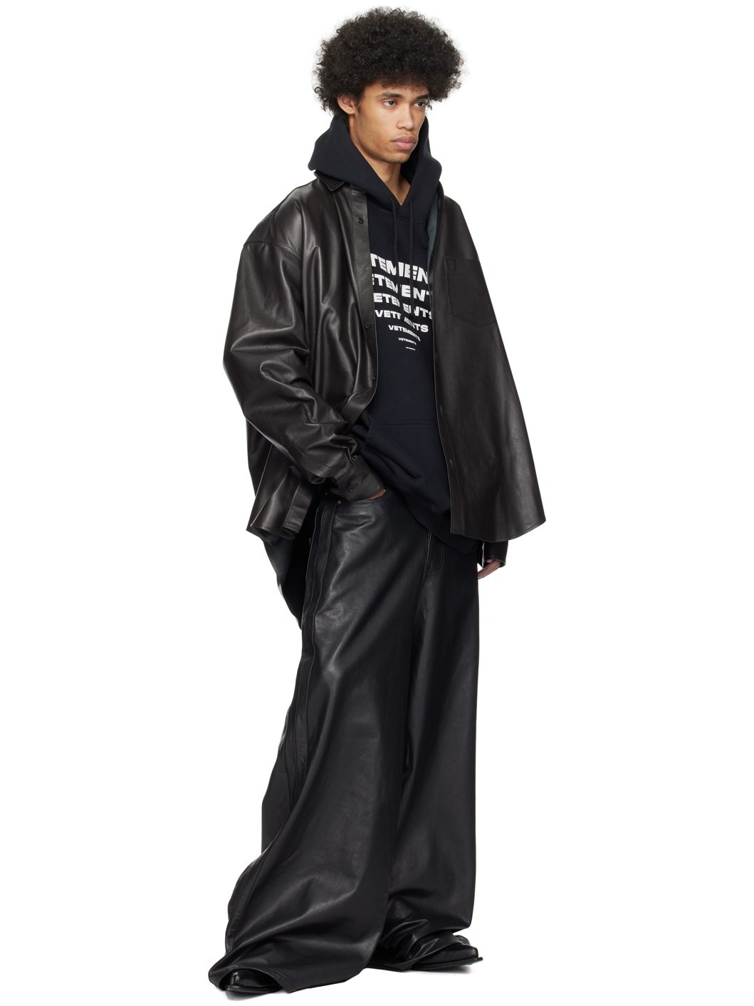 Black Baggy Leather Pants - 4