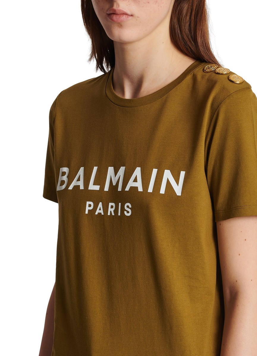 Eco-responsible cotton T-shirt with Balmain logo print - 3