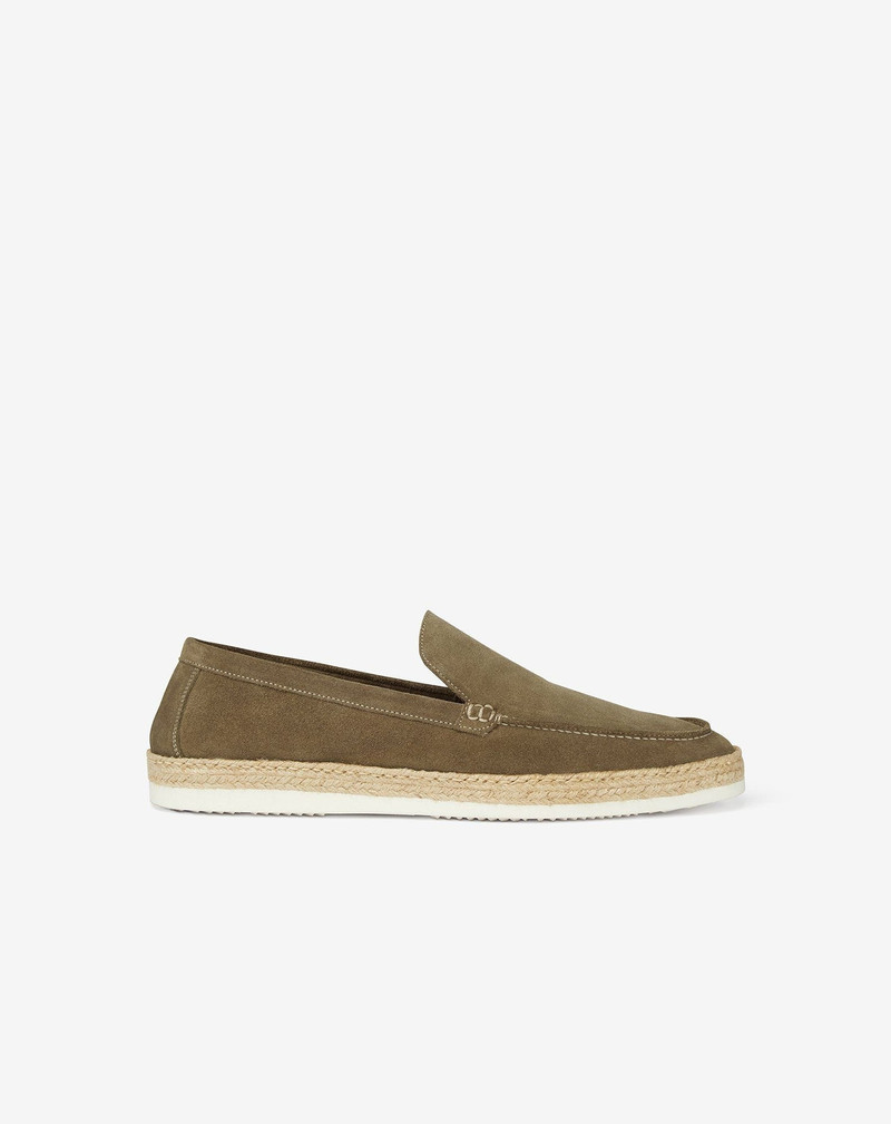 Taupe suede slip-on loafers 1