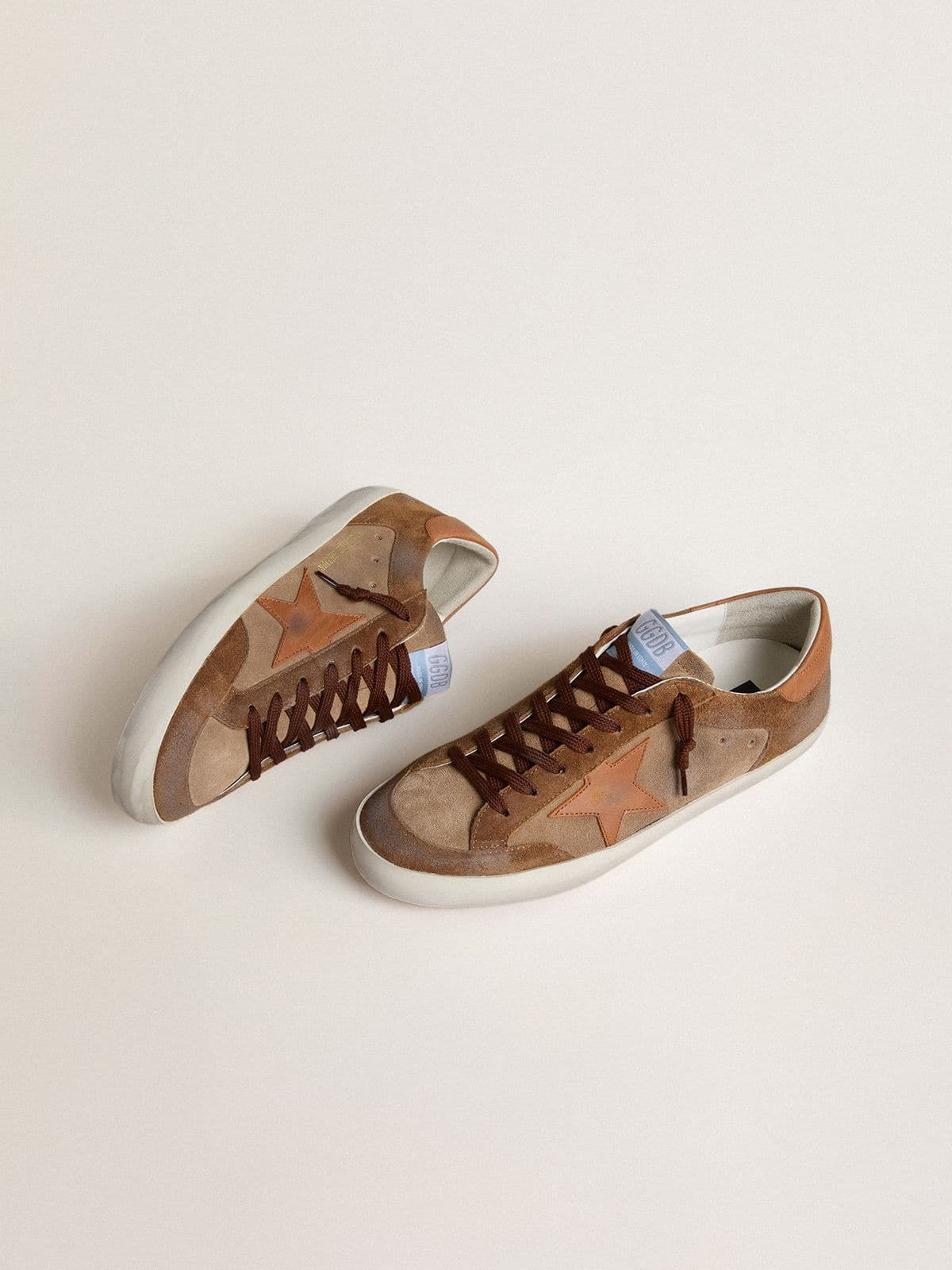 Men's Super-Star in brown suede with tan leather star and heel tab - 2