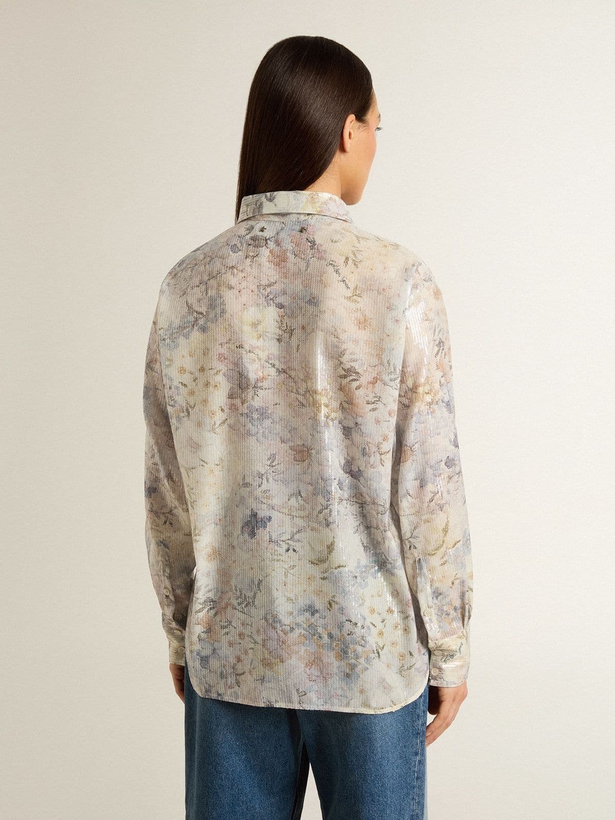 Women's shirt with multicolor floral sequin print - 4