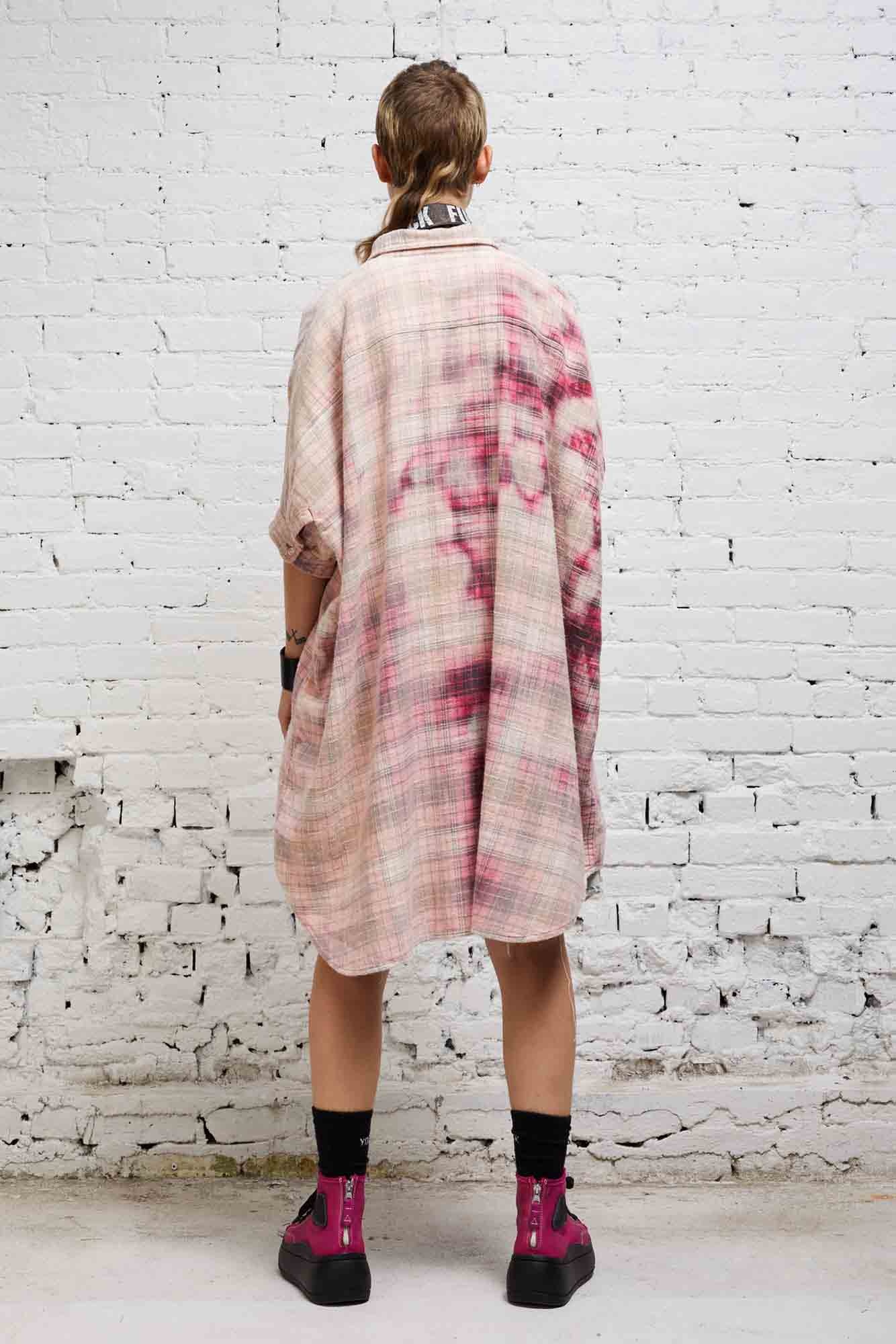 OVERSIZED BOXY SHIRTDRESS - BLEACHED RED PLAID - 5